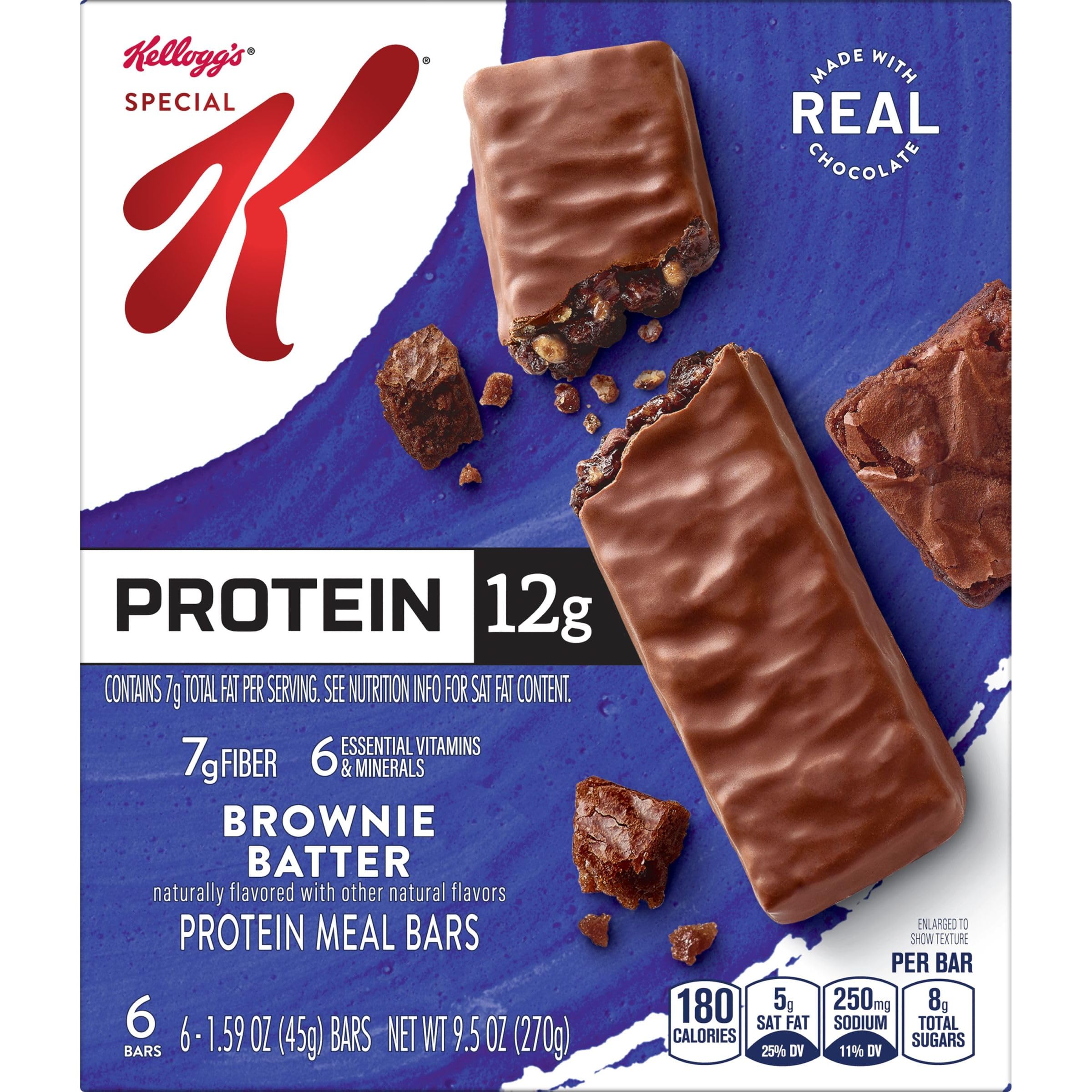 Kellogg's Special K Protein Bars - Brownie Batter Flavor, 9.5oz Box (6 Bars) | High Protein Meal Replacement & Healthy Snacks for Weight Loss, Fitness, and On-the-Go Nutrition