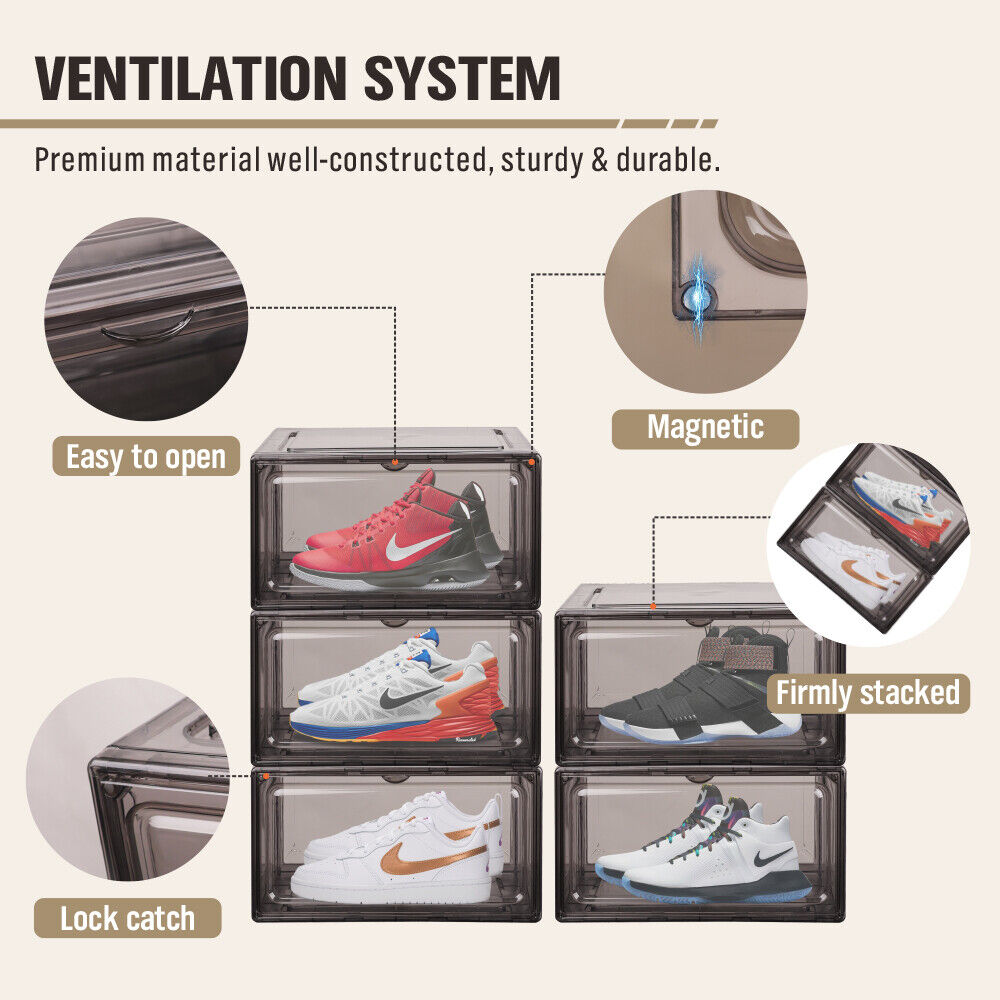10Pcs Premium Clear Acrylic Shoe Storage Boxes with Magnetic Door - Stackable Sneaker Display Case for Jordans, Yeezys & Collectible Shoes - Perfect for Shoe Closet Organization & Sneakerhead Collections