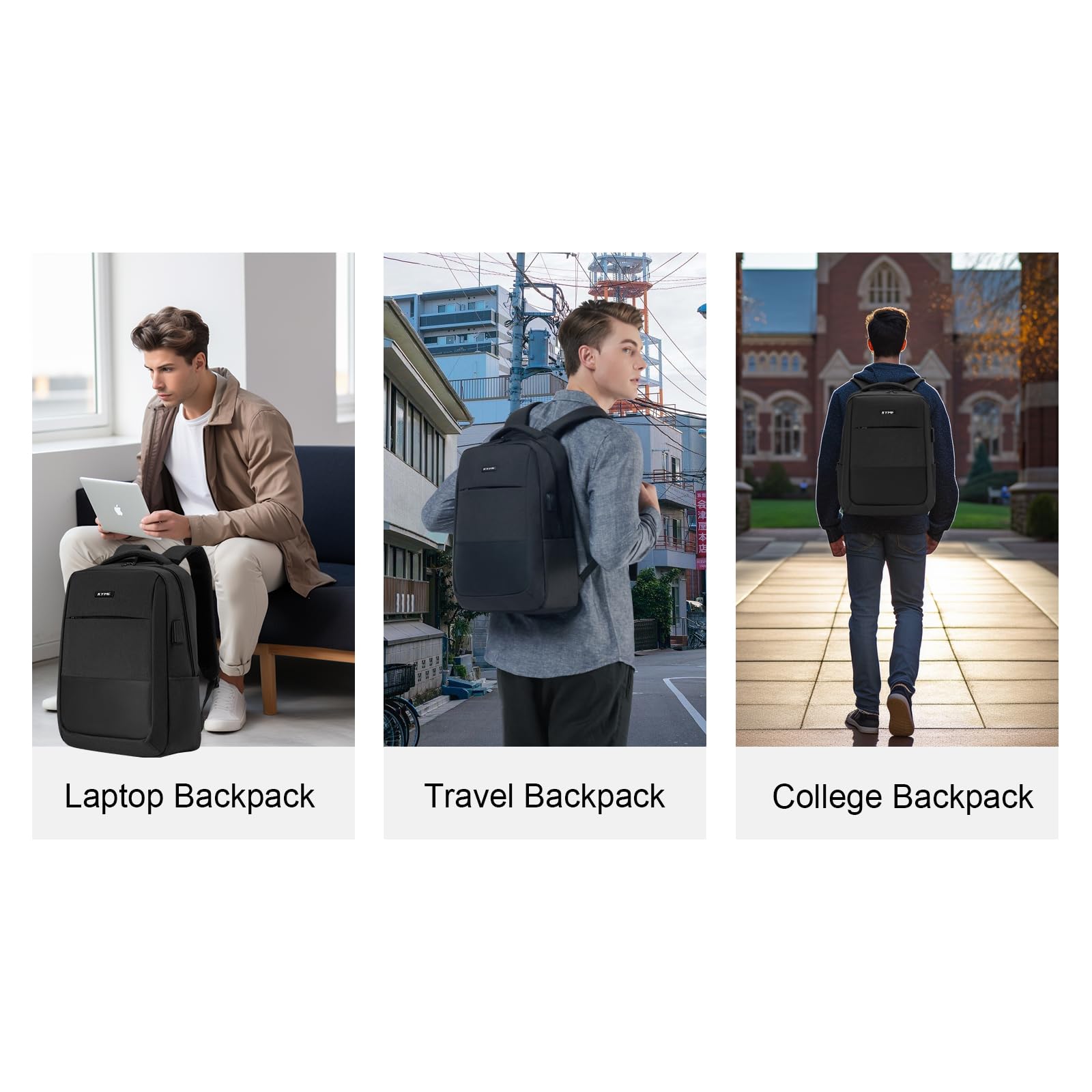 KYME Travel Backpack for Women & Men - Airline Approved Carry On Backpack with USB Charging Port & 15.6 Inch Laptop Compartment - Waterproof Casual Daypack for Business Travel, Weekend Trips & Commuting (Black)