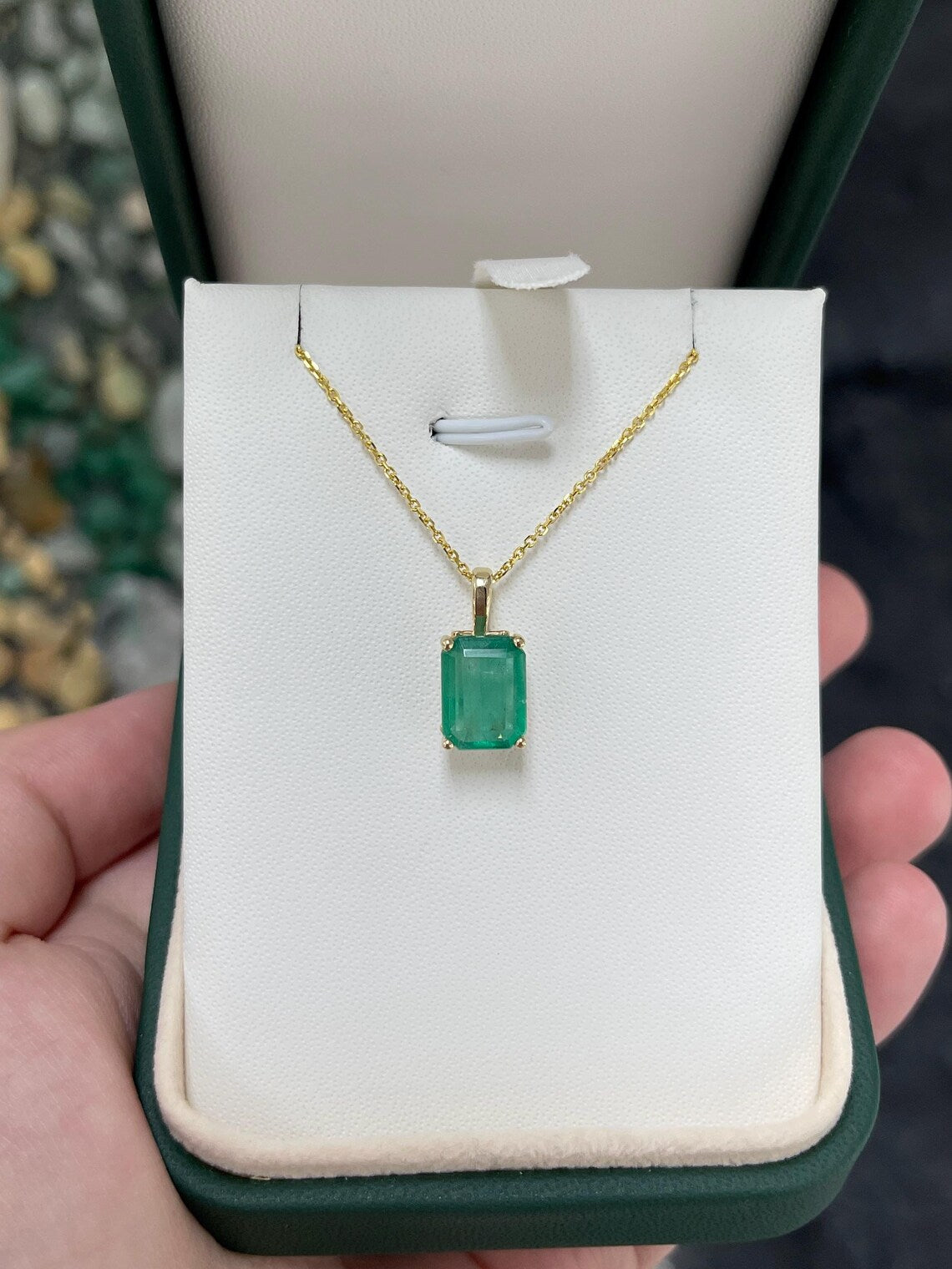 3.62ct Natural Emerald Cut Solitaire Emerald Fleur De Lis Pendant Necklace - Elegant Jewelry Gift for Women, Perfect for Weddings, Anniversaries & Special Occasions