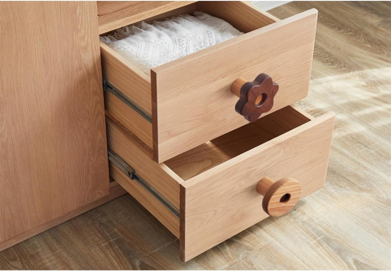 4 Pack Solid Wood Cabinet Knobs & Drawer Pulls - Cute Semi-Circular Handles for Wardrobe, Dresser & Kids Room Furniture (5cm Diameter, Two-Tone Color) - Perfect for Nursery, Closet & DIY Furniture Upgrade