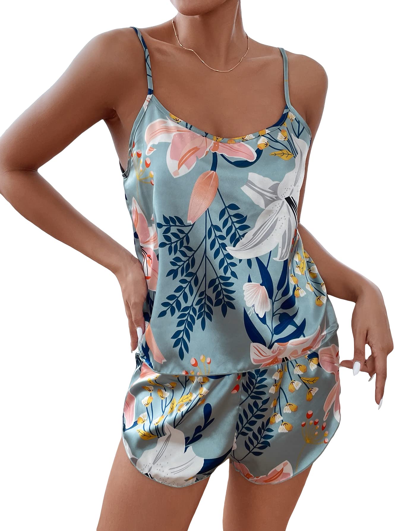 Floerns Women's Summer Pajama Set - Tropical Palm Leaf Print Cami Sleepwear for Lounge & Vacation | Soft Comfortable Nightwear for Hot Weather