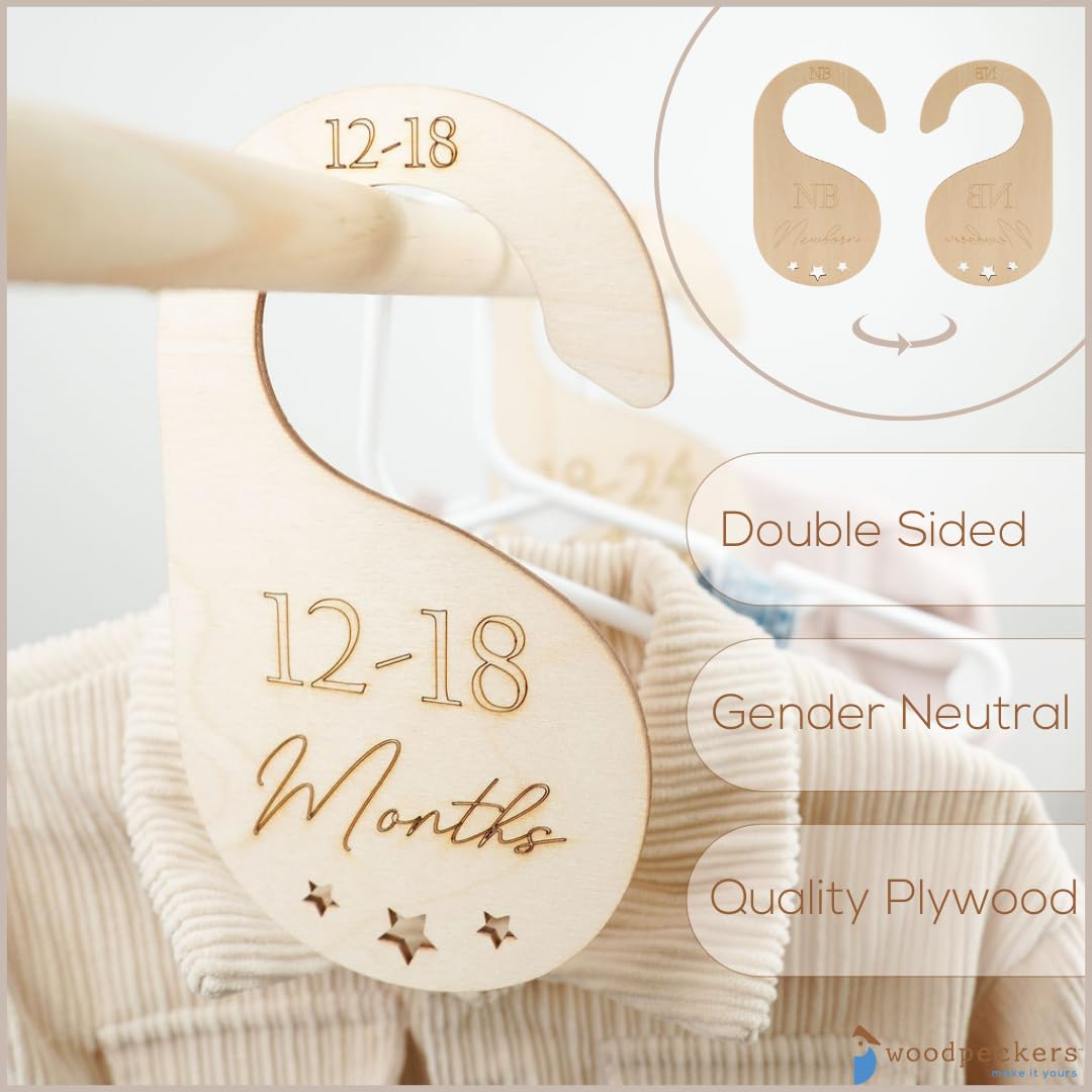 7-Piece Baby Closet Dividers Set - Double Sided Wooden Nursery Organizer for Newborn to Toddler Clothes | Hanging Closet Dividers for Standard Rods | Perfect for Nursery Organization & Baby Wardrobe Sorting