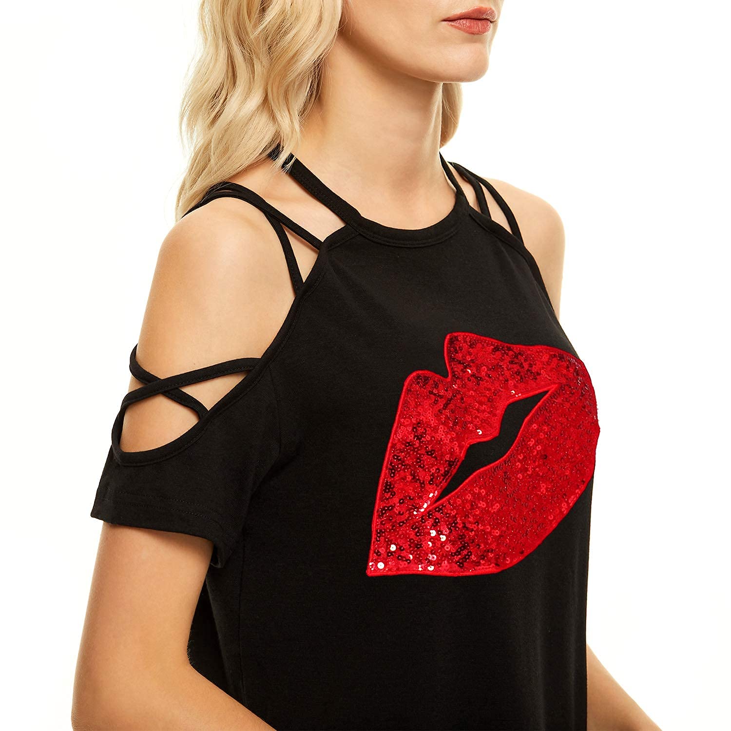 PESION Women's Off The Shoulder Tops - Sexy Shiny Blouses with Long & Short Sleeves - Fashion Graphic T-Shirts for Casual Wear, Night Out & Party Outfits