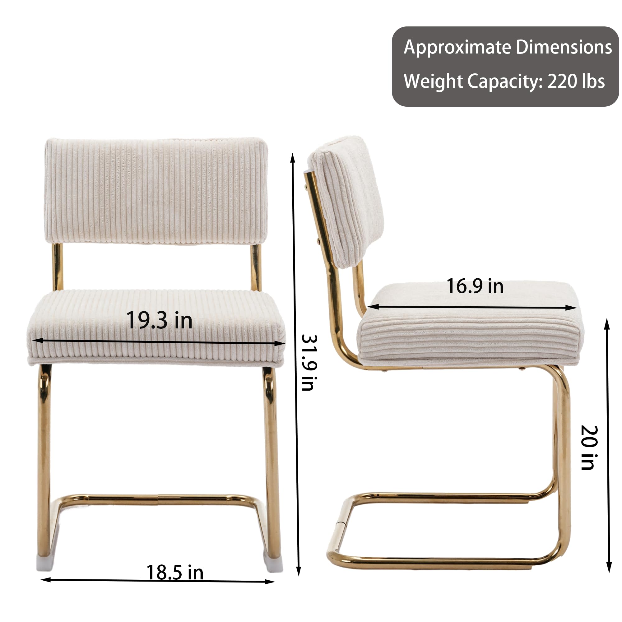 Rhomtree Modern Dining Chairs Set of 4 - Gold Metal Base & Corduroy Fabric Upholstery, Channel Tufted Armless Kitchen Chairs for Dining Room, Living Room, Bedroom - Beige | Elegant Home Decor & Comfortable Seating for Dinner Parties & Relaxation