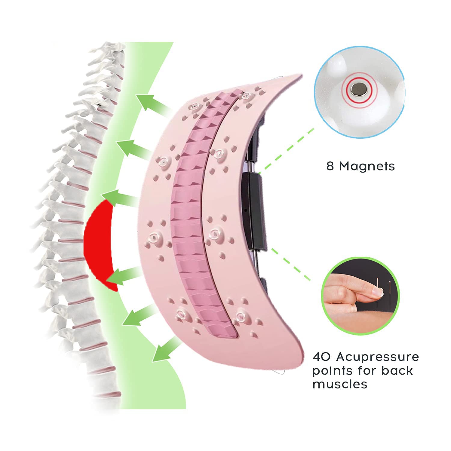 Premium Back Stretcher Board with Adjustable Metal Lever - Ergonomic Lumbar Support & Massager with Soft Silicone Pad - Ideal for Yoga, Bed, Car & Office Chair Relief (Pink) - Perfect for Post-Workout Recovery & Chronic Back Pain Relief