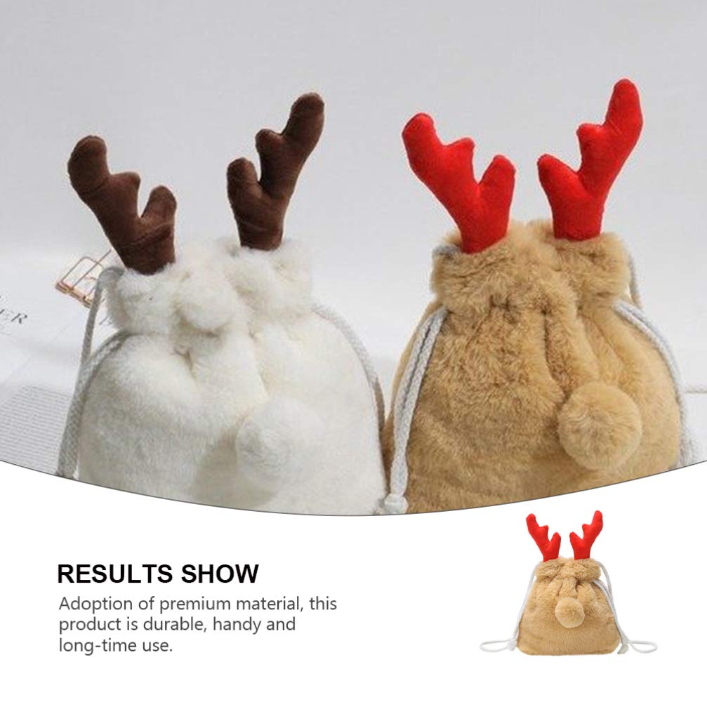 Trendy Faux Fur Crossbody Bag with Reindeer Antler Design - Stylish Drawstring Bucket Purse for Women & Girls | Perfect for Winter Outfits, Holiday Parties & Casual Daily Use