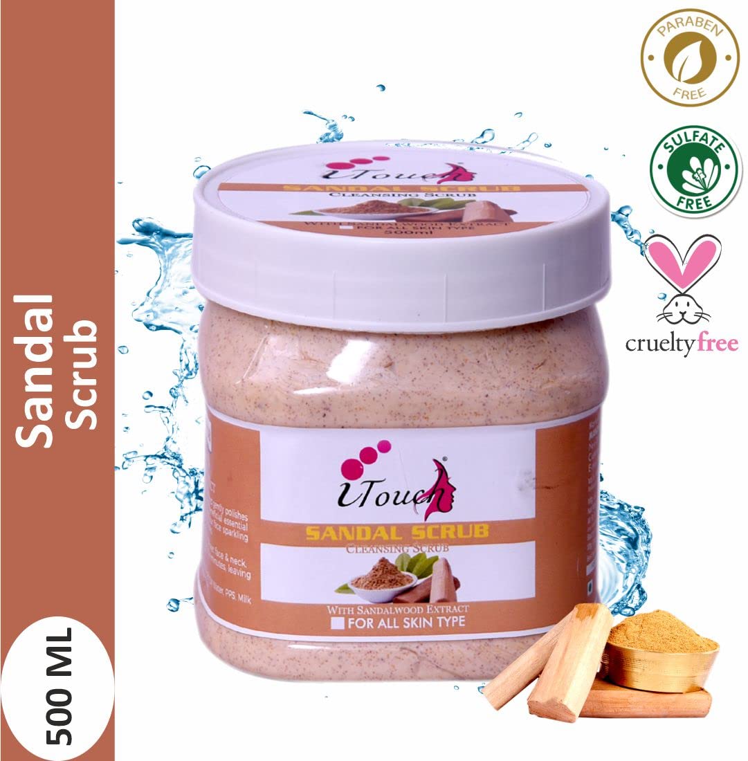 Organic Sandalwood Scrub for Face & Body – 500ml Deep Exfoliating Cleanser | Dead Skin & Blackhead Remover | Brightening & Revitalizing Treatment | Perfect for Spa Day & At-Home Skincare Routine