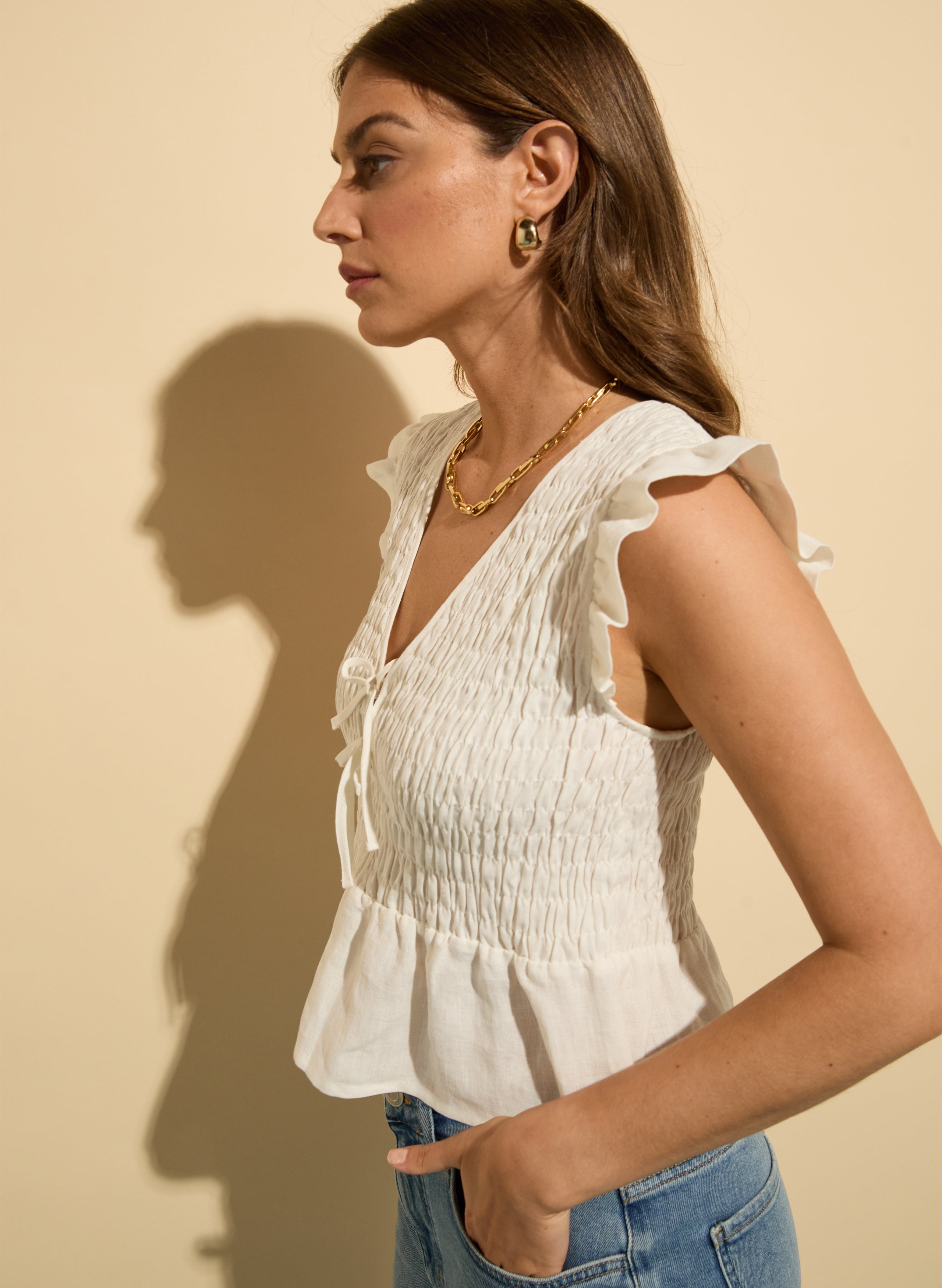 Danielle Women's Hemp Smocked Blouse - Eco-Friendly Bohemian Top for Casual Wear & Summer Outfits