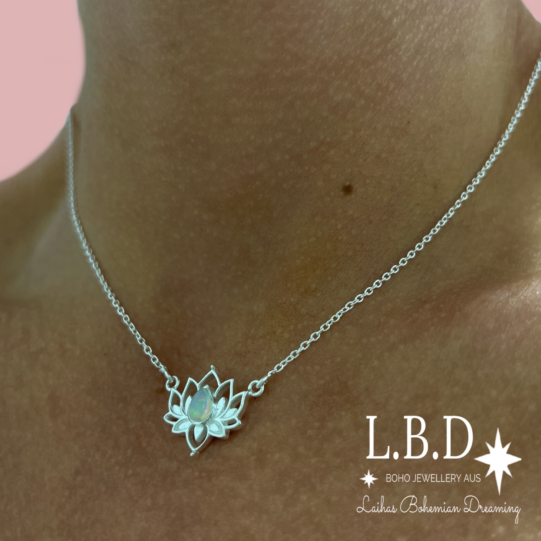 Laihas Opulent Lotus Flower Choker Necklace with Genuine Opal - Elegant Boho Jewelry for Women, Perfect for Weddings, Parties & Special Occasions
