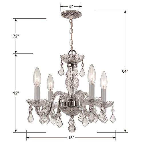Elegant 4-Light Italian Crystal Mini Chandelier - Polished Chrome Finish for Dining Room, Bedroom or Entryway Lighting