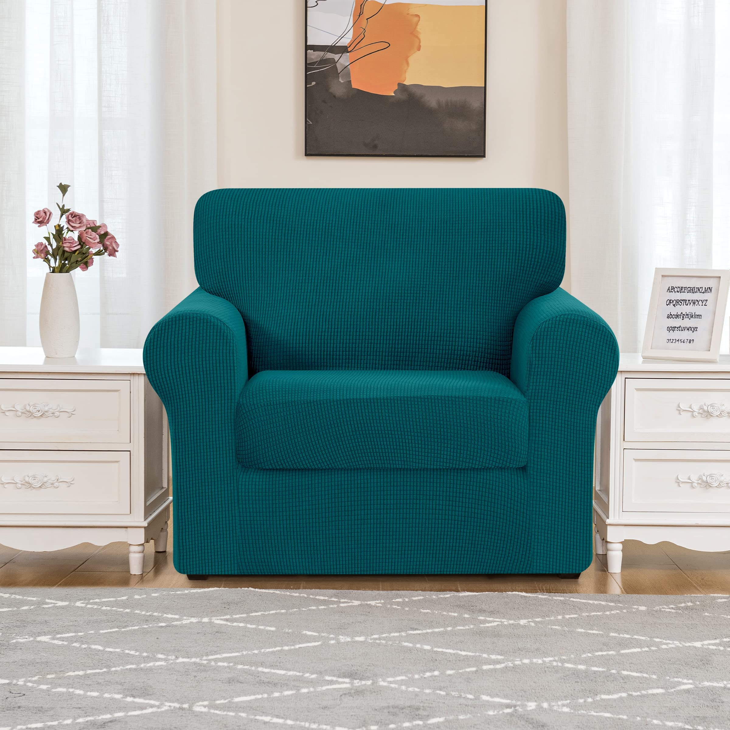 SUBRTEX 3-Piece Armchair Cover & 9-Piece XL Sofa Cover Set - Stretchable Couch Slipcovers with Separate Backrest & Cushion Covers - Living Room Furniture Protector (Small + X-Large, Turquoise) | Perfect for Home Decor, Pet Protection & Furniture Renewal