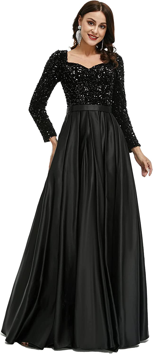 Sparkling V-Neck Sequin Long Sleeve Mermaid Prom Dress for Women - Elegant High Slit Party Gown for Cocktail, Wedding & Evening Events | Perfect for Homecoming, New Year's Eve & Formal Occasions