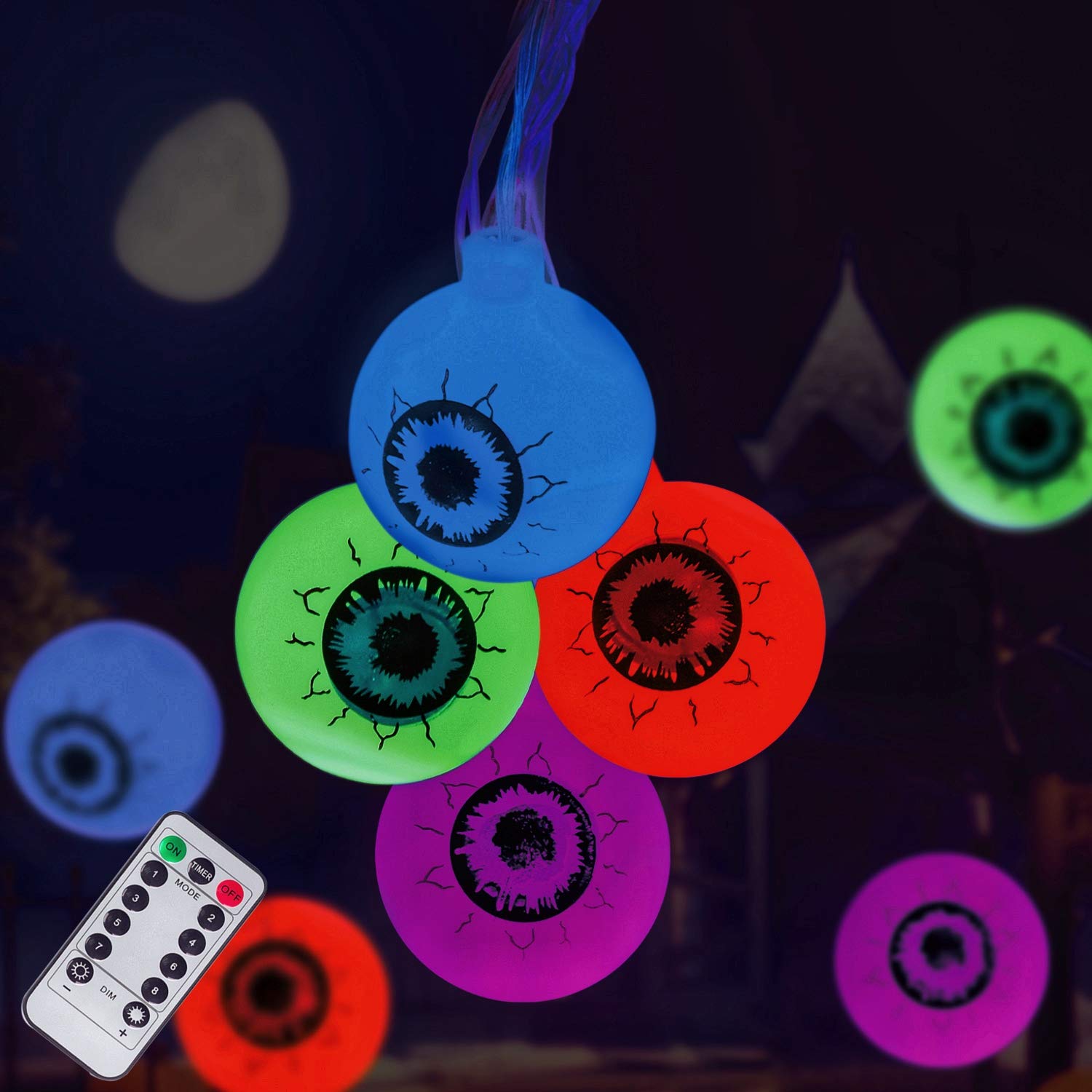 30 LED Waterproof Halloween Eyeball String Lights - 8 Modes (Steady/Flickering) for Outdoor Decorations - Multi-Colored Party Lights for Halloween, Christmas, Garden & Patio Decor