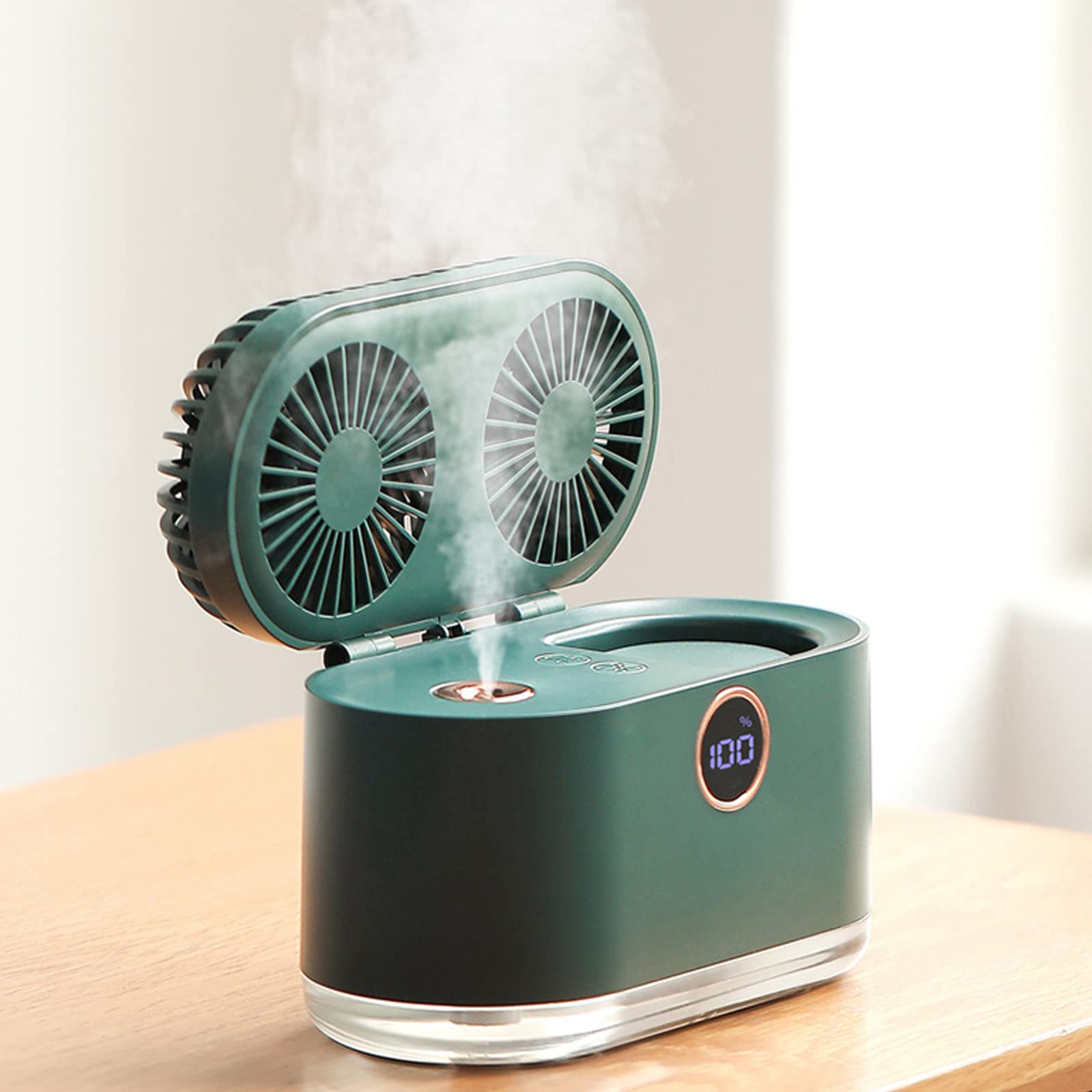 Bilukmi Dual Head Portable Air Cooler Fan with Night Light, Humidifier & Digital Display - Mini Air Conditioner for Home, Office & Bedroom - Perfect for Summer Cooling & Indoor Comfort