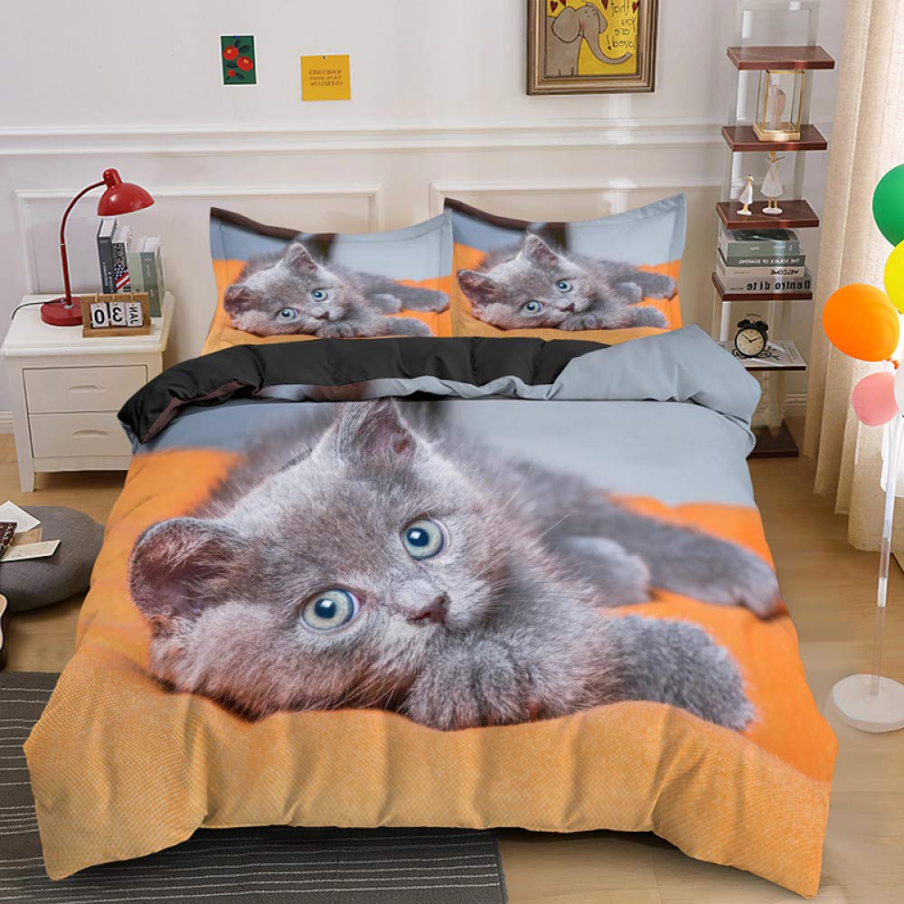 GROPC Funny 3D Cat Print Duvet Cover Set - Orange Animal Design for Queen, King, Twin & Full Size Beds | Soft Luxury Comforter Cover for Kids & Adults | Perfect for Pet Lovers' Bedroom Decor & Cozy Home Bedding