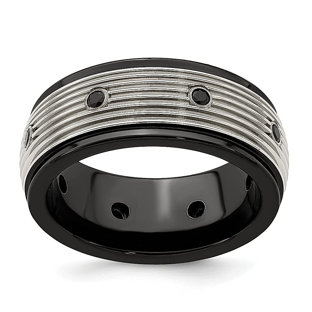 Black Titanium & Spinel Grooved Band Ring for Men - Edward Mirell Wedding Jewelry, Fashion Gift for Dad, Husband & Boyfriend - Perfect for Anniversaries, Engagements & Special Occasions