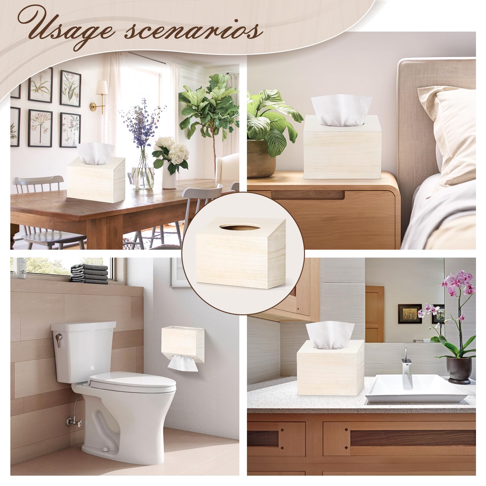 Wooden Tissue Box Cover Holder - Compatible with Kleenex & Disposable Paper Towels | Elegant Tabletop, Bathroom & Office Organizer (White) | Perfect for Home Decor, Guest Rooms & Workplace Desks