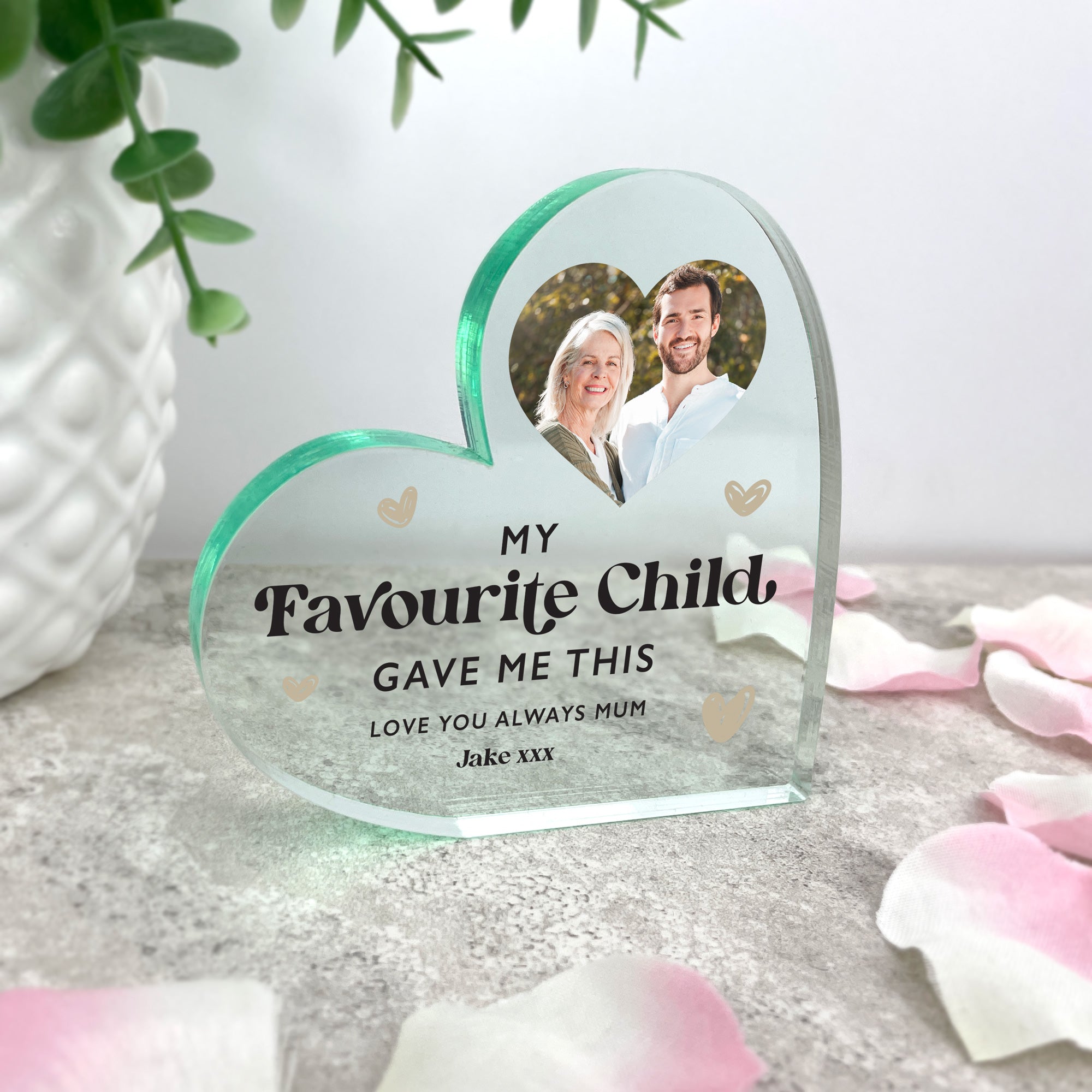 Personalized Acrylic Freestanding Heart Plaque - Custom 'My Favorite Child Gave Me This' Gift for Mom, Grandma - Perfect for Mother's Day, Birthday & Home Decor