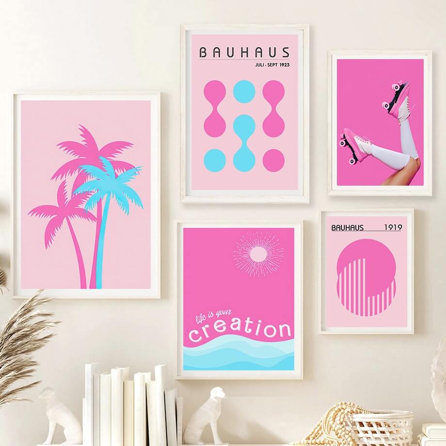 Barbiecore Aesthetic Wall Art Canvas Posters - Pink & Glam Decor for Girls Room, Bedroom, Living Room | Trendy Home Decor & Gift Idea