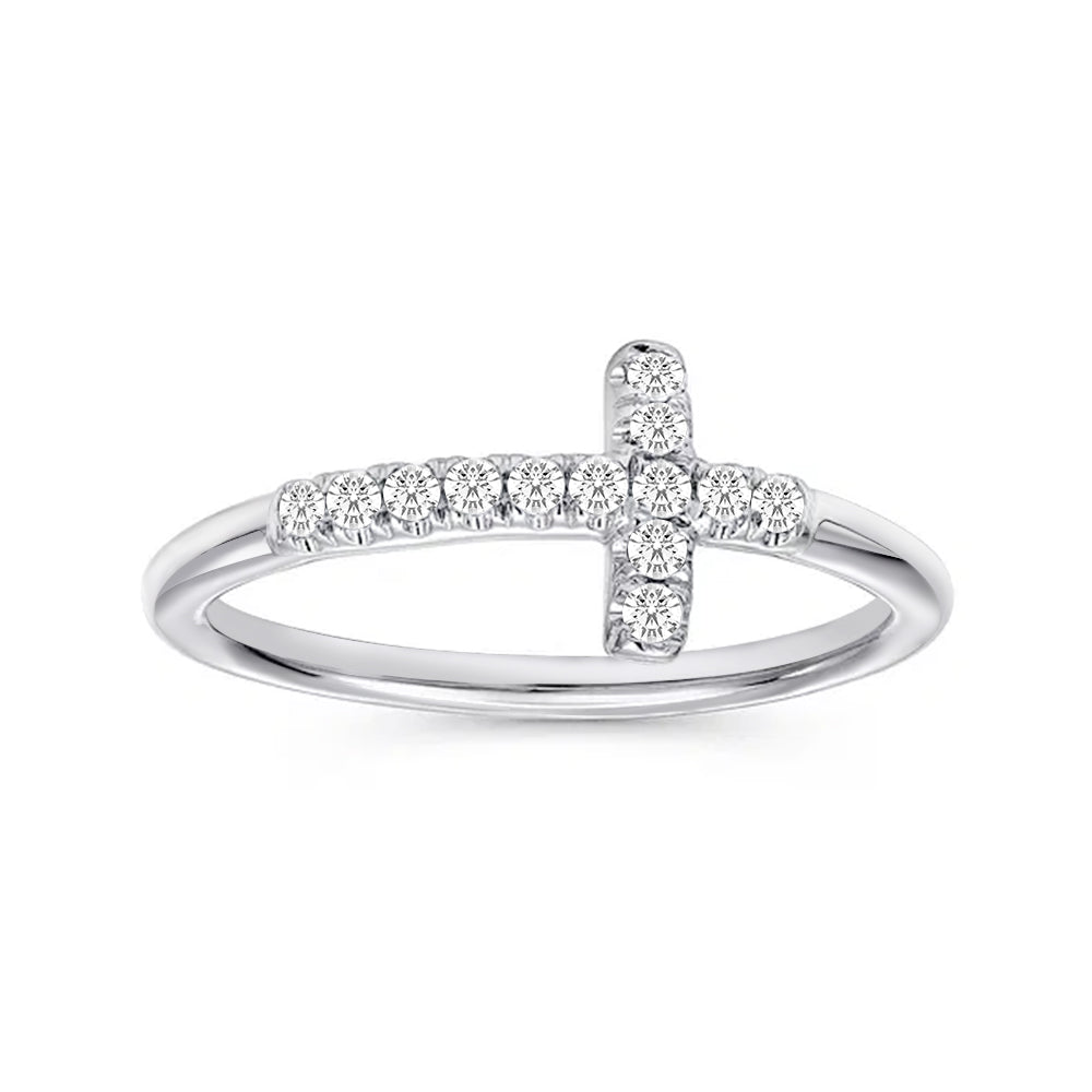 Lab Grown Diamond Accent Ring - Modern Cross Design for Women, 14K Gold/White Gold, Elegant & Dainty Jewelry Gift for Christmas, Anniversary & Special Occasions