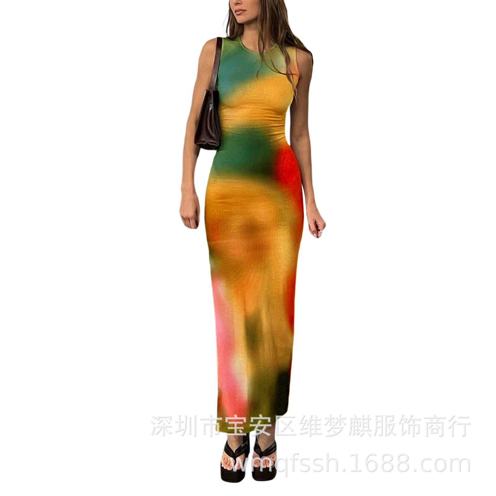 Suillty Women's Y2K Tie Dye Print Sleeveless Bodycon Maxi Dress - Slim Fit Summer Sundress for Beach, Vacation & Casual Outings