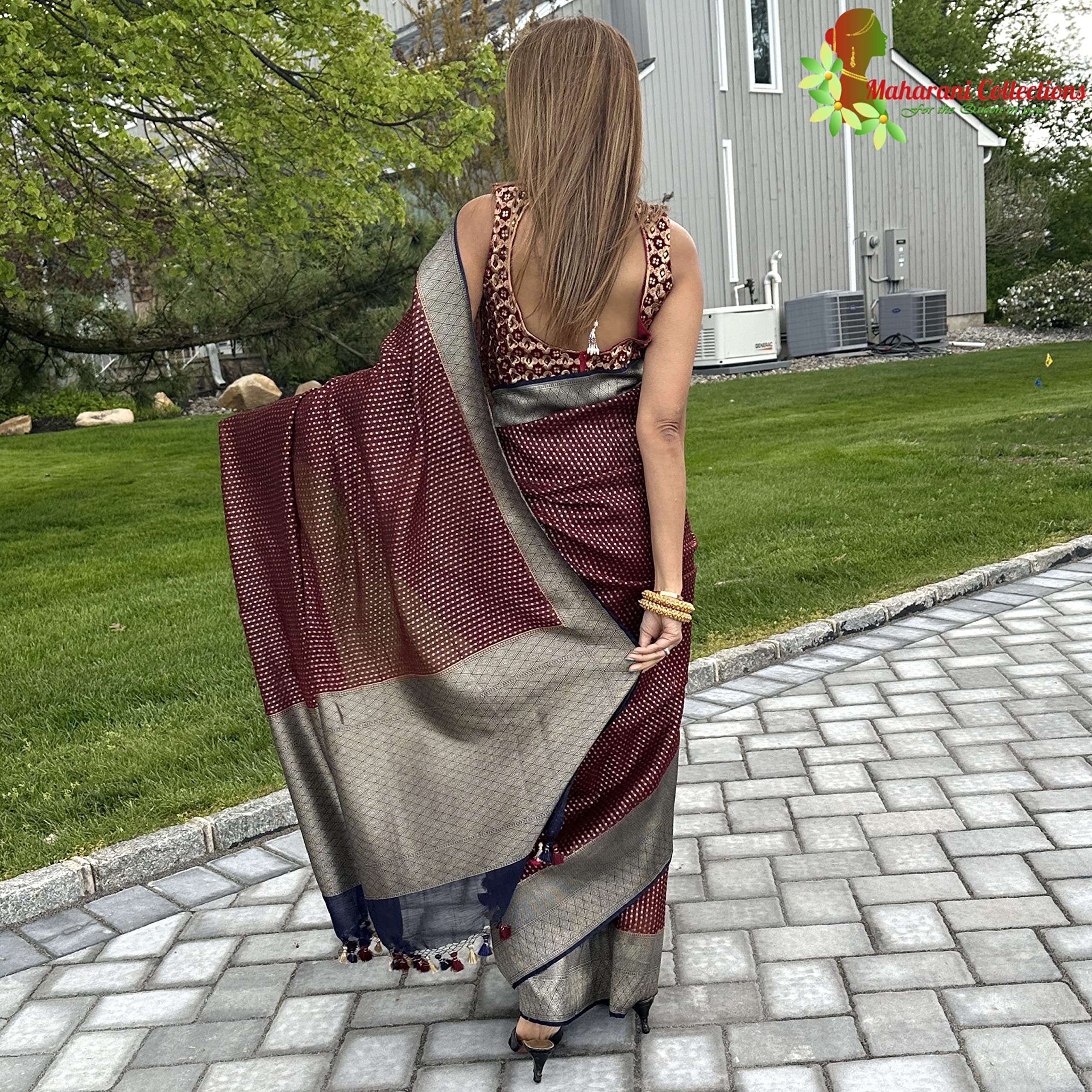 Maharani's Pure Handloom Tussar Silk Saree in Maroon - Elegant Traditional Indian Attire for Weddings, Festivals & Special Occasions