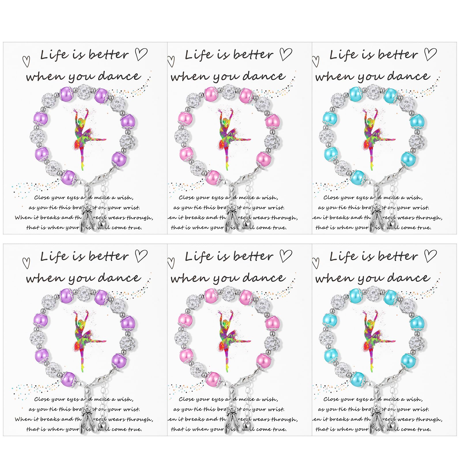 Remuuly 6 Pcs Dance Bracelet with Ballet Shoe Charm - Adjustable Chain Jewelry Gift for Ballet Friends, Dancers, and Dance Enthusiasts - Perfect for Christmas, Recitals, and Dance Class Accessories