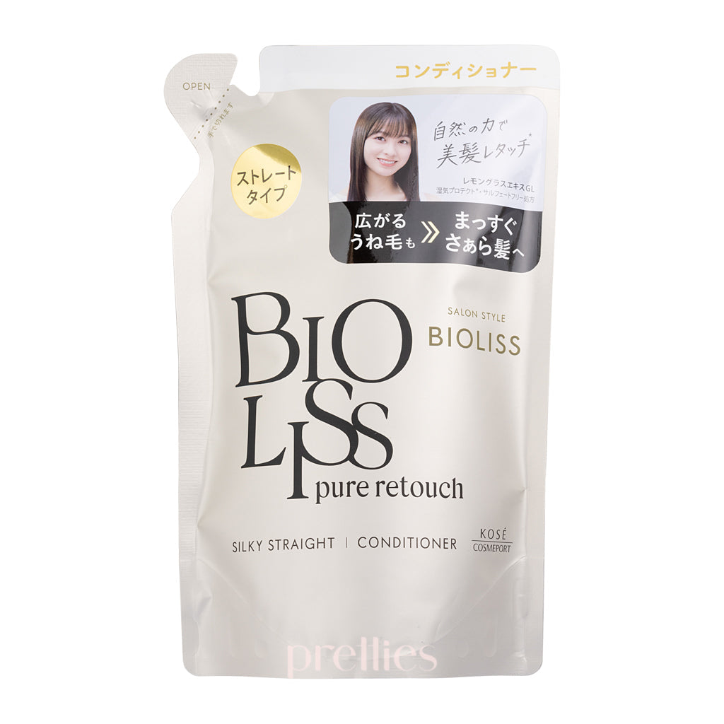 KOSE Bioliss Pure Retouch Silky Straight Conditioner Refill 340ml - Hair Smoothing & Straightening Treatment for Frizzy & Damaged Hair - Perfect for Daily Hair Care & Salon-Quality Styling at Home