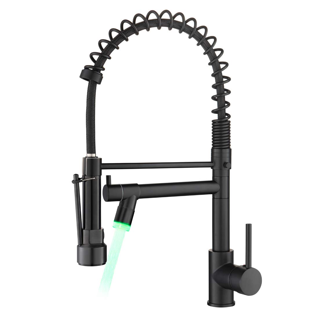 Commercial Black Kitchen Faucet with Pull Down Sprayer & LED Light - Single Handle High Arc Brushed Nickel Sink Faucet for Restaurant, Bar, and Home Kitchen Use