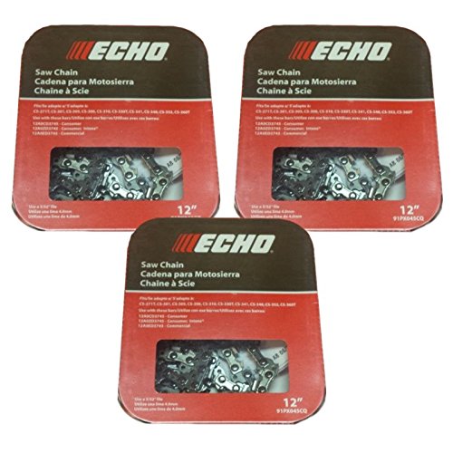 Echo OEM 12 Inch Chainsaw Chain Set of 3 - Micro-Lite 45DL .043 Gauge 3/8 Pitch 90PX45CQ - Perfect for Tree Trimming, Firewood Cutting & Landscaping
