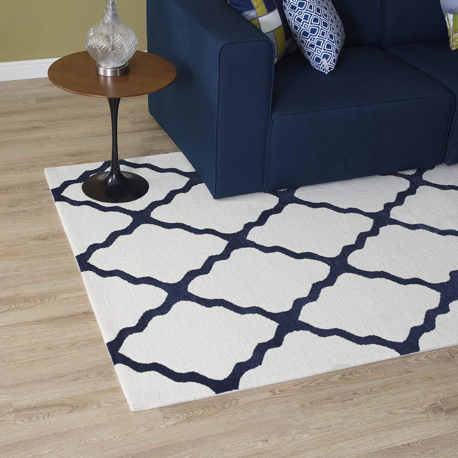 Modern Contemporary Urban Living Room Area Rug - Soft Fabric Floor Carpet in Multi Navy Blue - Perfect for Lounge, Bedroom & Home Decor