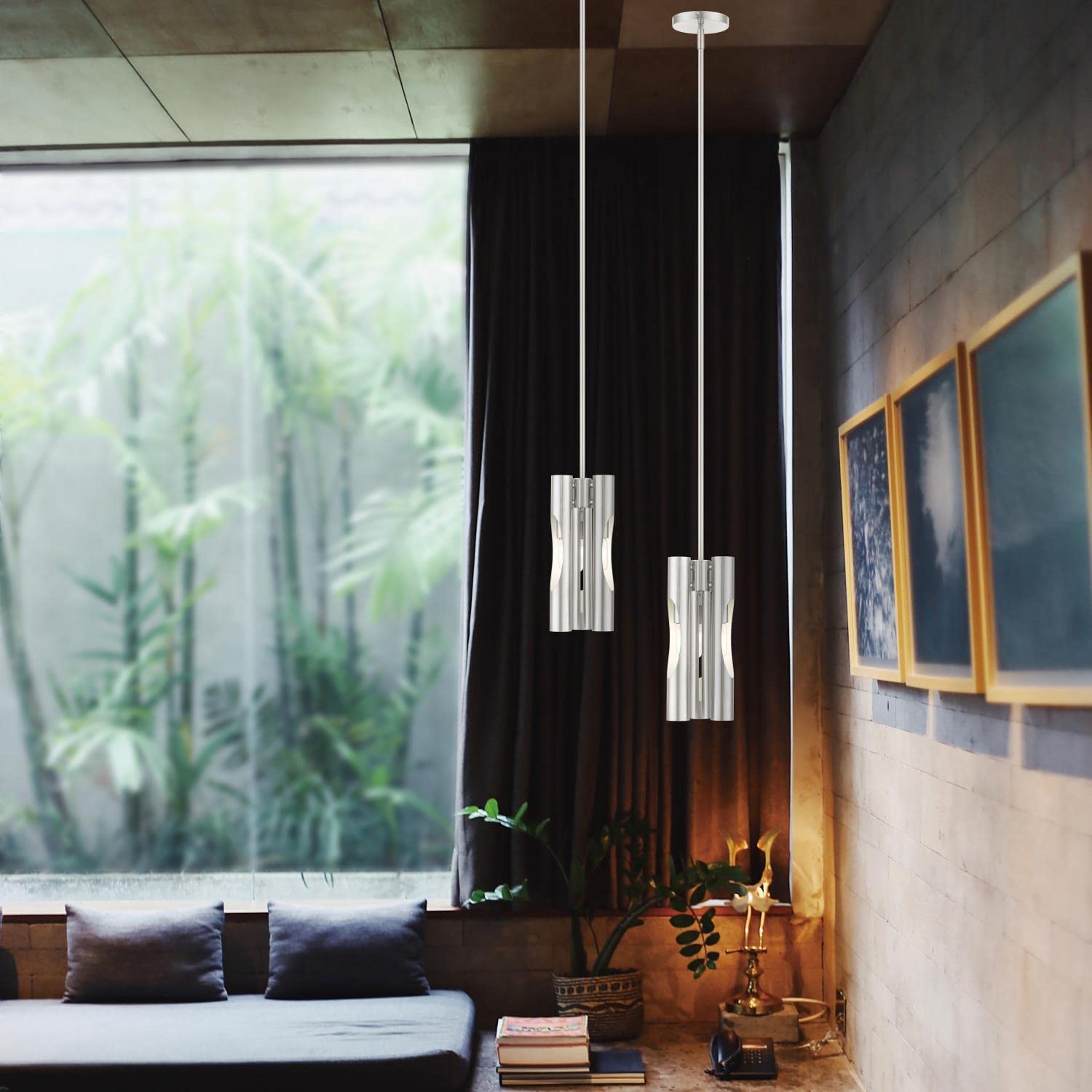 Livex Lighting Acra 3-Light Brushed Nickel Pendant Chandelier - Modern Ceiling Light Fixture for Dining Room, Kitchen Island & Bedroom Decor