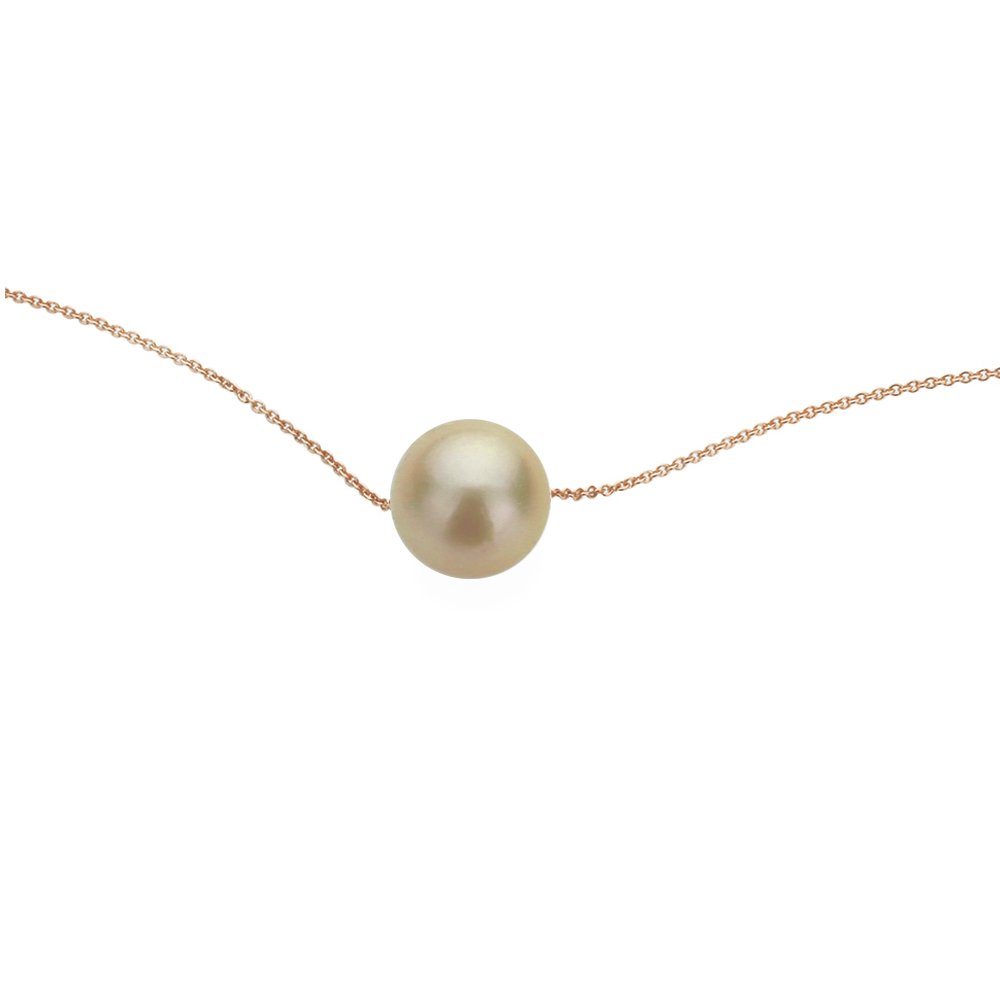 14K Gold Rose Gold or White Gold Pearl Slide Necklace - Natural Champagne Akoya Cultured Pearls for Women, Elegant Jewelry Gift for Birthday, Anniversary & Special Occasions