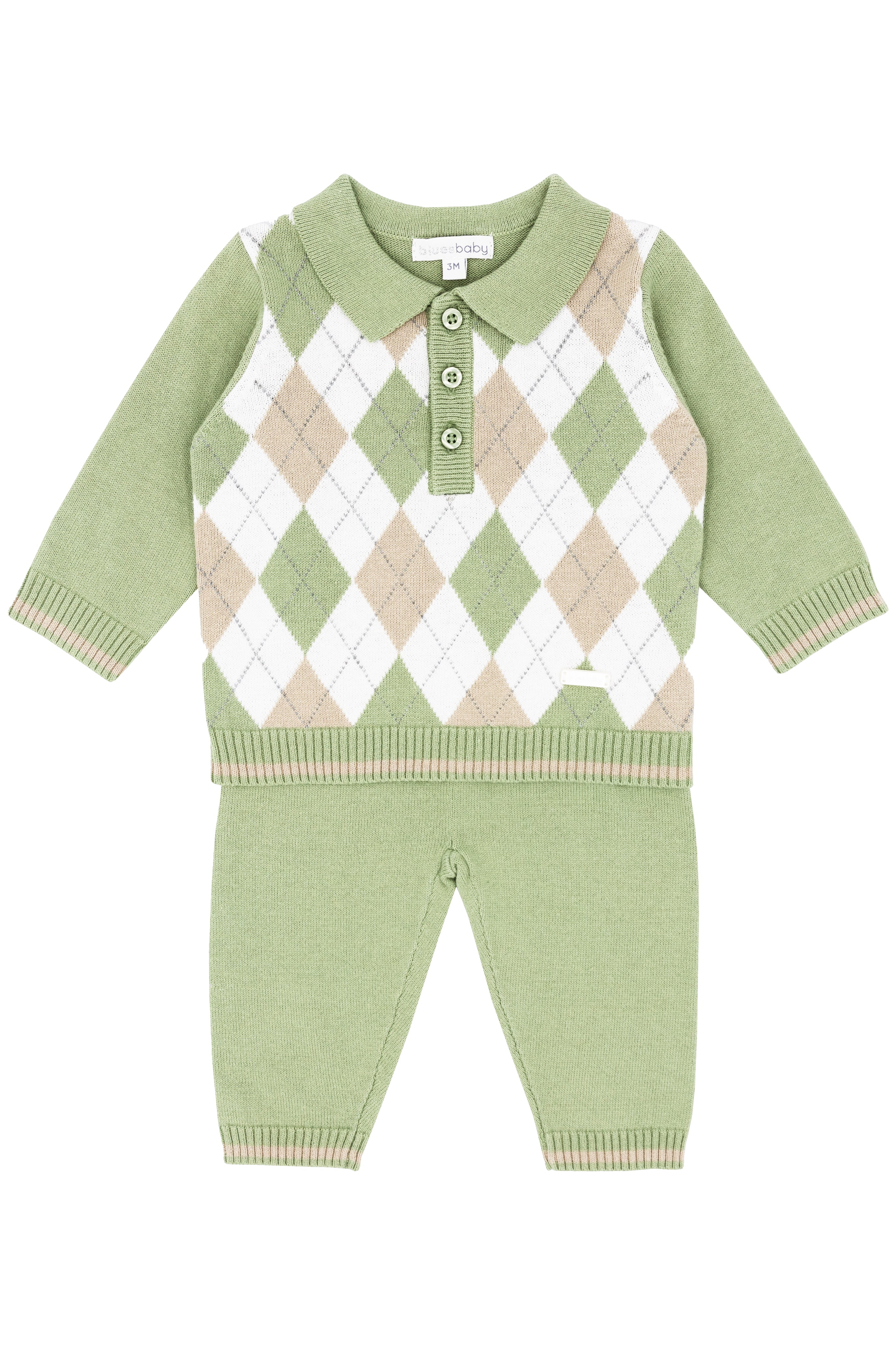 Xavier Sage Green & Beige Argyle Knit Sweater and Pants Set for Men - Cozy Winter Outfit, Casual Office Wear, Holiday Party Ensemble
