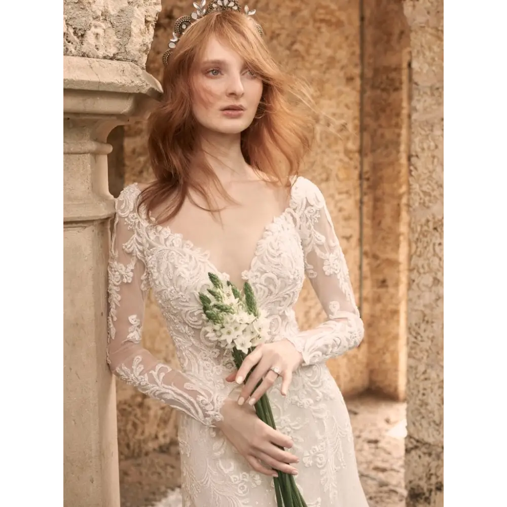 Maggie Sottero Johanna Detachable Long Sleeve Wedding Dress - Elegant Lace Bridal Gown for Church Ceremony & Formal Reception