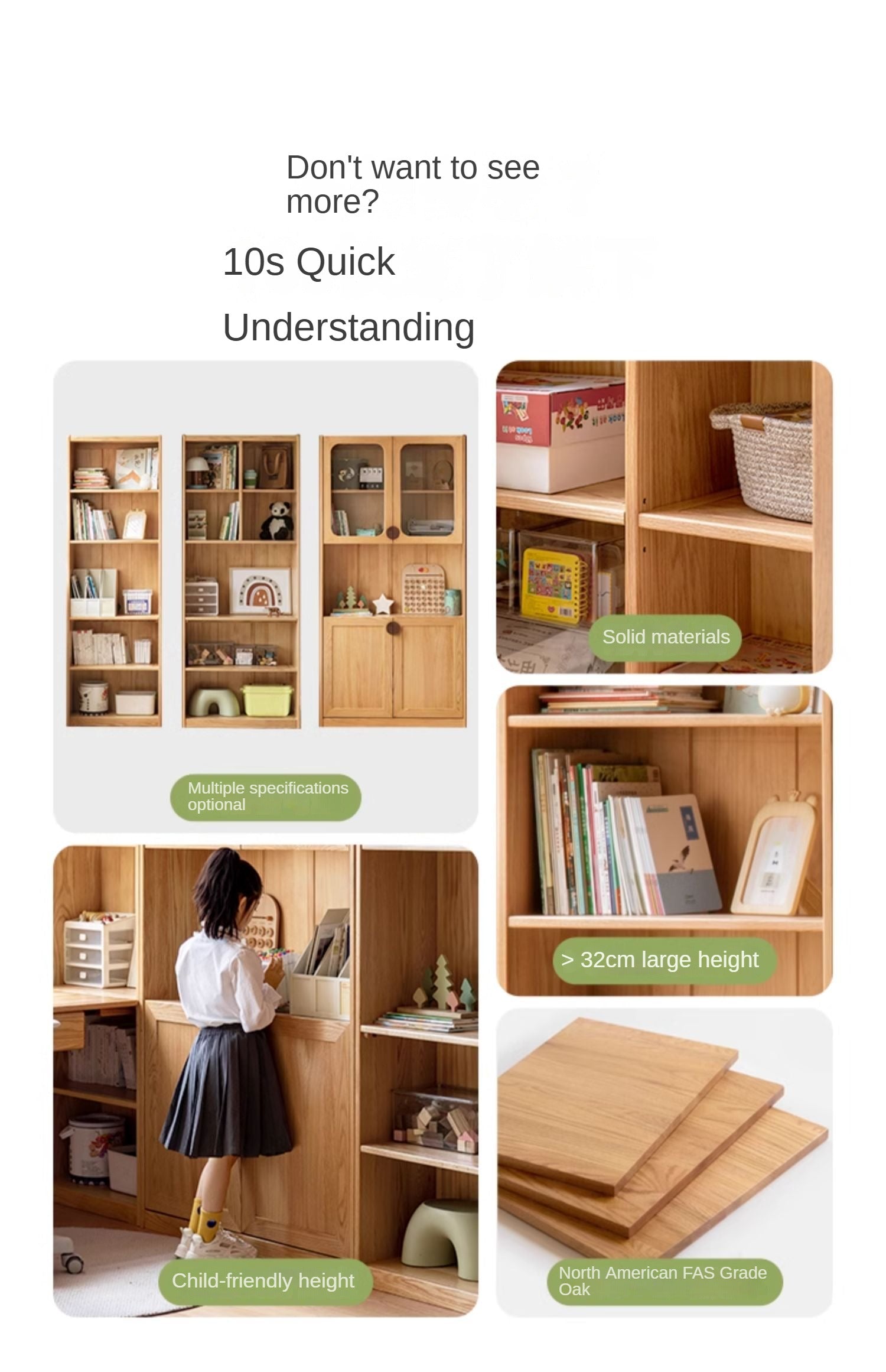 Solid Oak Wood Kids Bookshelf - Sturdy & Safe Book Storage for Toddlers & Children - Perfect for Bedroom, Nursery, or Playroom Organization