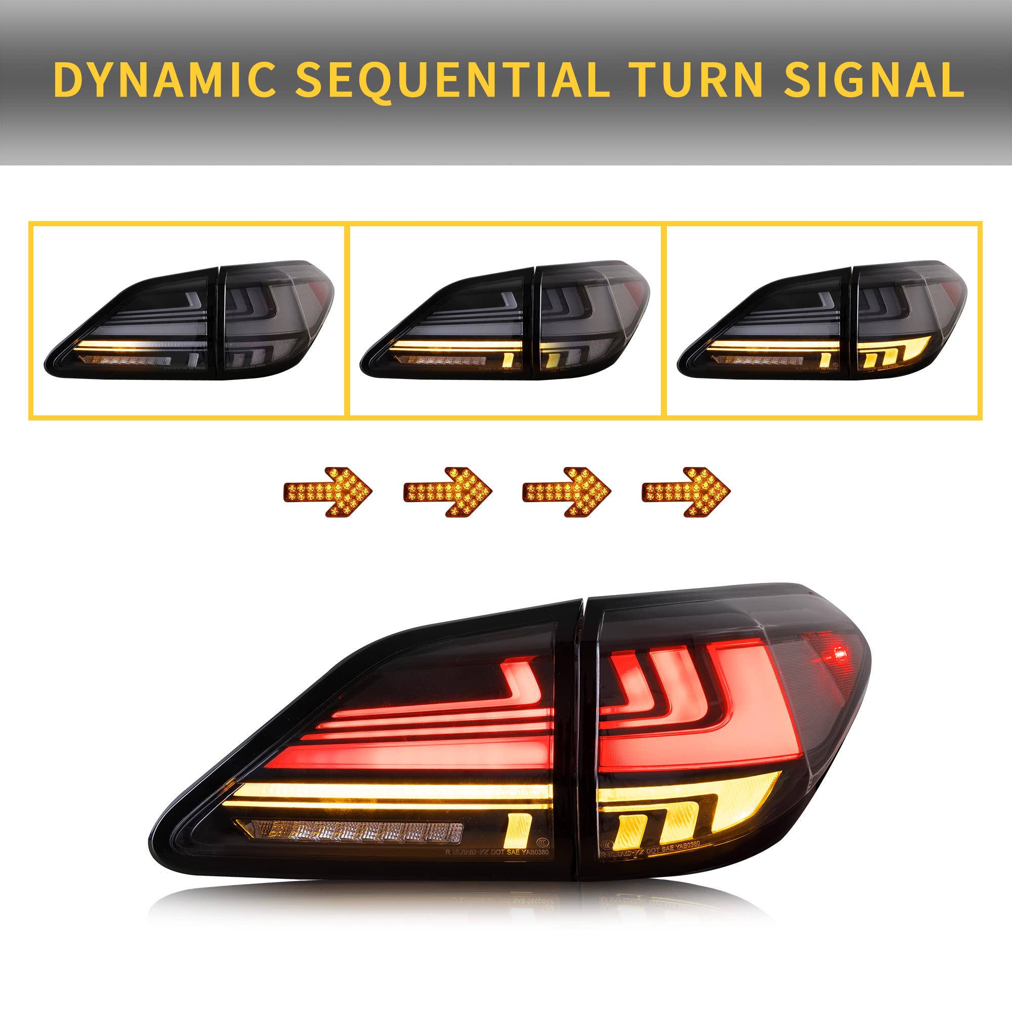 VLAND LED Tail Lights Assembly for 2009-2014 Lexus RX270 RX350 RX450 RX330 RX440H - Dynamic Animation LED Running Lights & Sequential Turn Signals - Smoked Lens (Driver & Passenger Side) - Upgrade Your Lexus RX for Enhanced Nighttime Visibility and Style