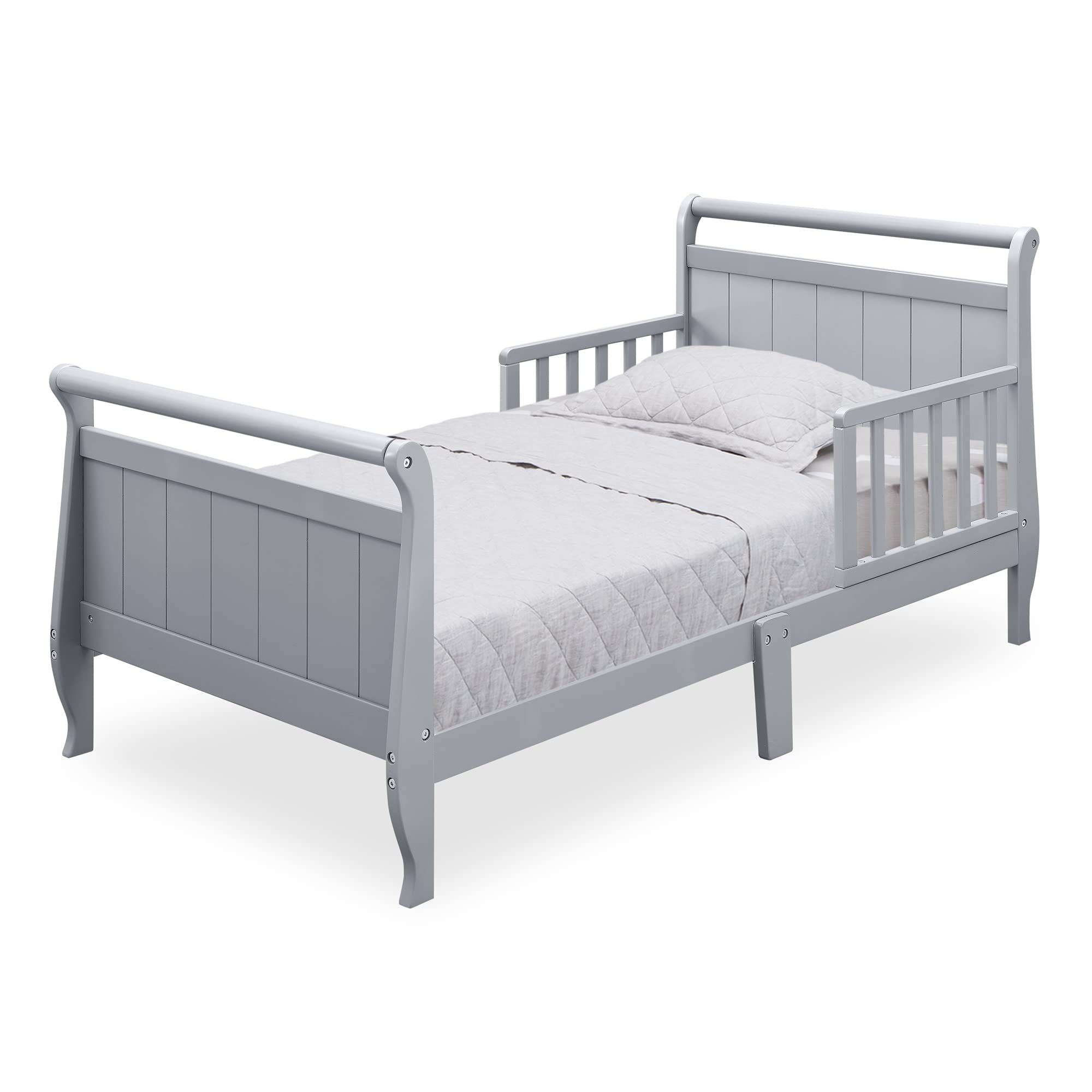 Delta Children Wood Sleigh Toddler Bed - Grey Convertible Crib for Kids | Safe & Stylish Nursery Furniture for Boys & Girls | Perfect for Bedroom, Daycare, or Guest Room