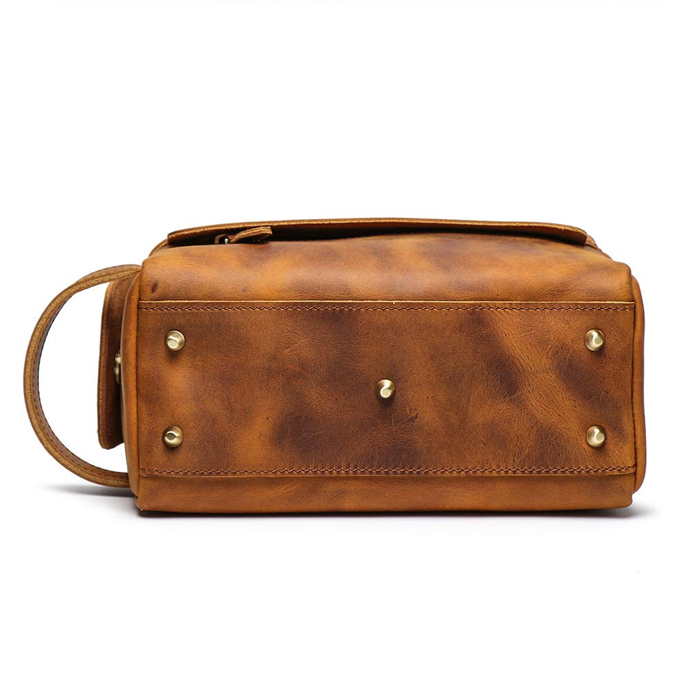 **Genuine Buffalo Retro Leather Unisex Toiletry Bag – Travel Dopp Kit & Washing Bag (Brown) – Perfect for Camping, Gym & Business Trips**