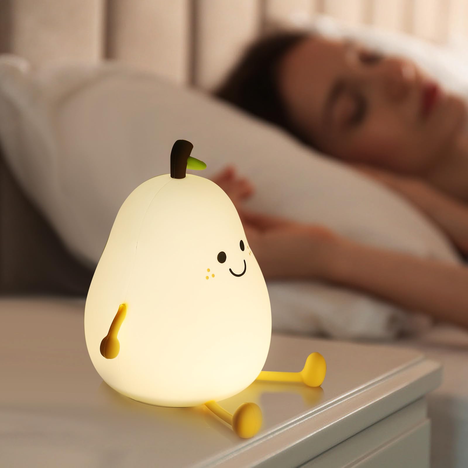 Cute Pear-Shaped Night Light for Kids - Soft Silicone LED Touch Lamp for Toddlers, Nursery Decor & Bedside Lighting - Perfect Birthday Gift for Babies, Children & Women - Ideal for Bedrooms, Nurseries & Relaxing Nighttime Use