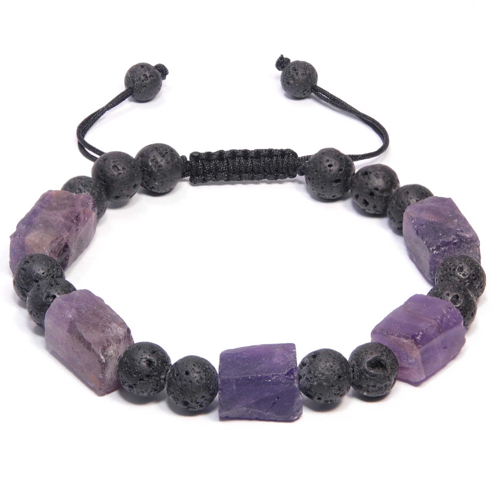 Natural Amethyst Crystal Bracelet for Men - Healing Stone Bracelet for Stress Relief, Handmade Lava Bead Essential Oil Diffuser | Mens Birthday & Valentines Gift Idea for Meditation, Yoga & Spiritual Wellness