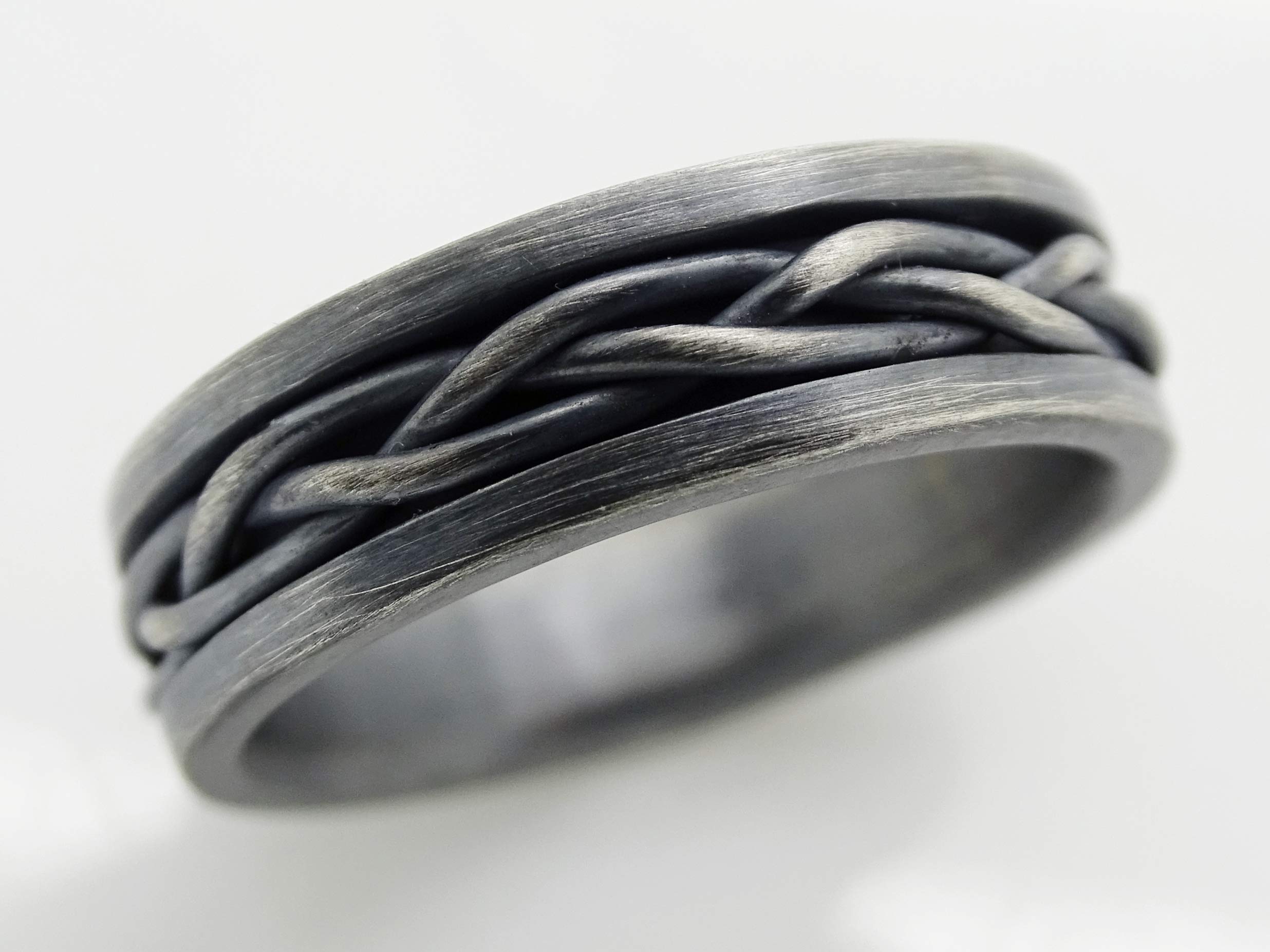 Braided Viking Ring Black Silver - Men's Wedding Band, Celtic Eternity Woven Ring, Unique Silver Gift for Him, Perfect for Weddings, Anniversaries, and Special Occasions