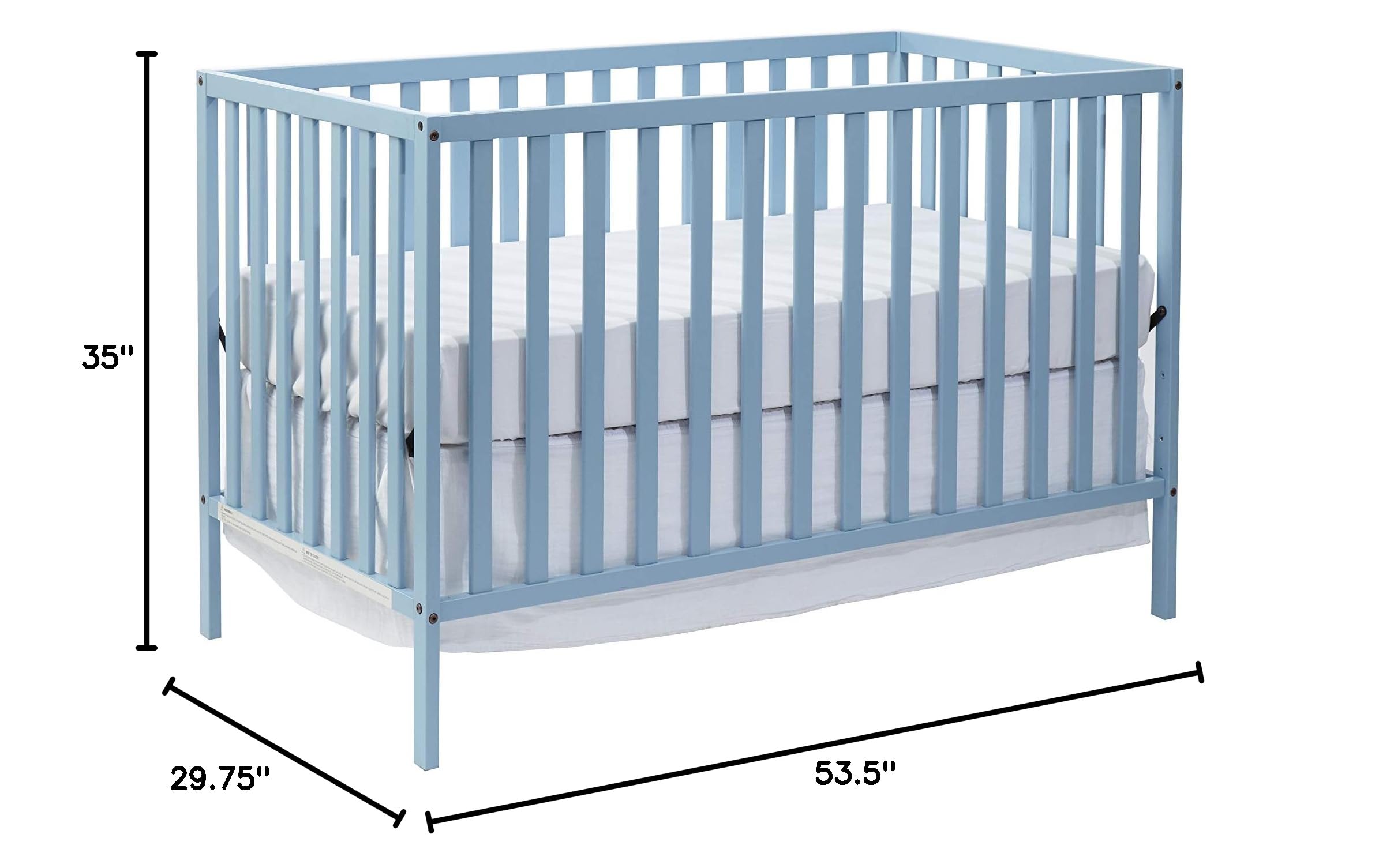 3-in-1 Convertible Baby Crib with Mattress - Nursery Furniture Set in Soft Baby Blue | Safe Toddler Bed for Newborns & Growing Kids | Perfect for Bedrooms, Daycares & Guest Rooms