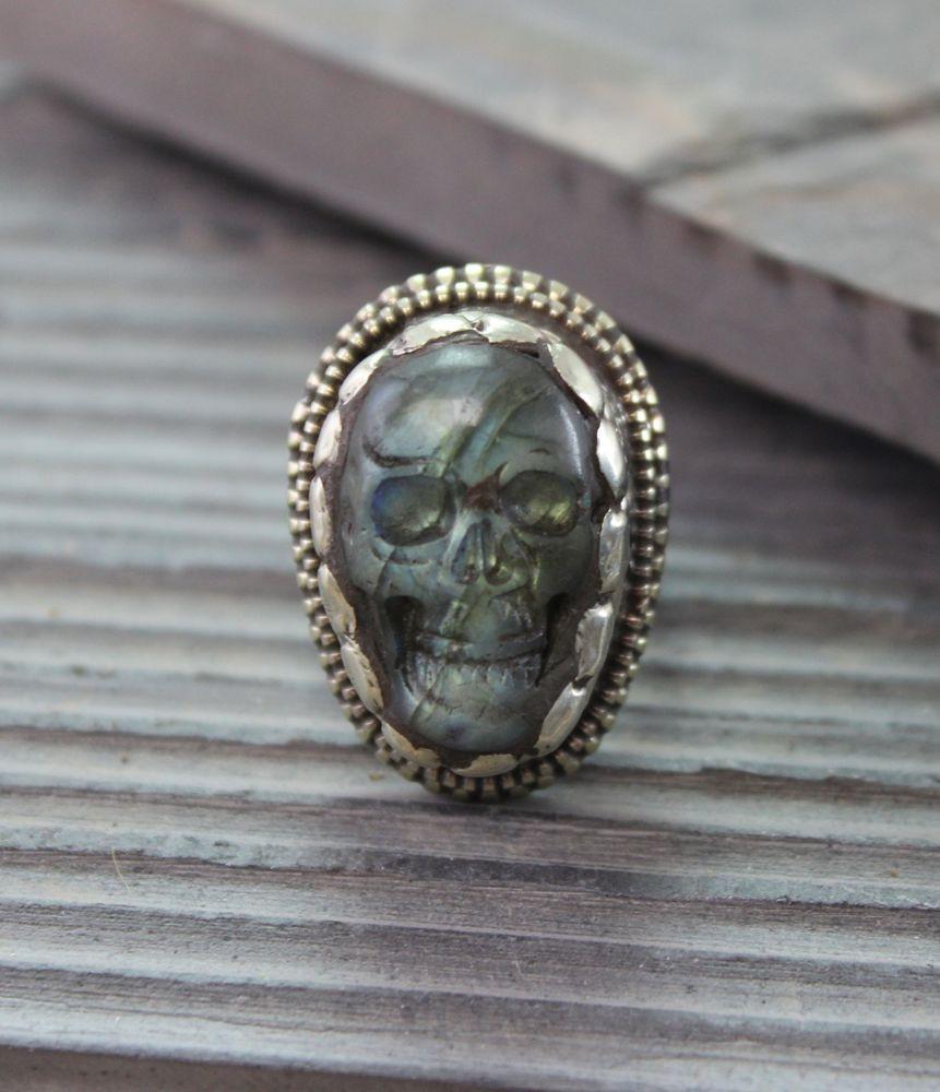 Hand Carved Tibetan Skull Ring for Men - Unique Gothic Jewelry for Bikers, Rockers & Fashion Statements - Perfect for Halloween, Costume Parties & Edgy Style