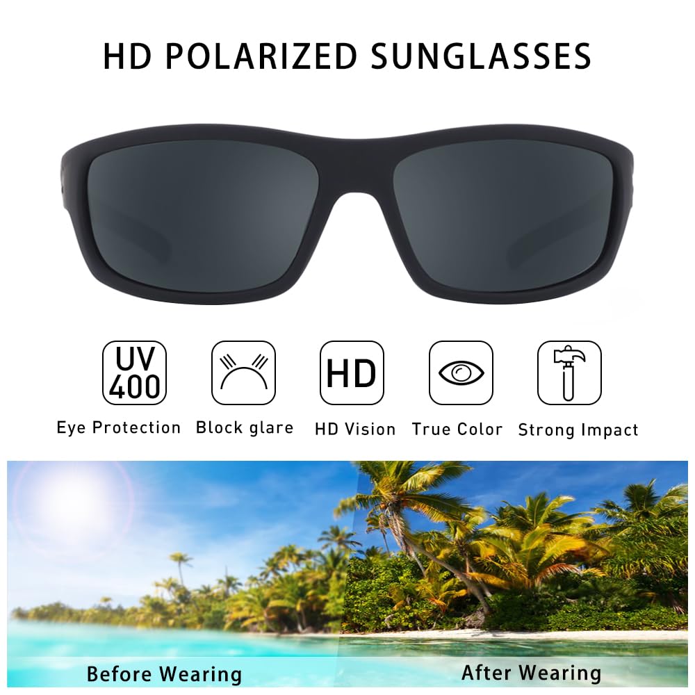 Polarized Sport Sunglasses for Men - Matte Finish, Mirror Lens, UV Protection - Perfect for Running, Cycling & Outdoor Activities