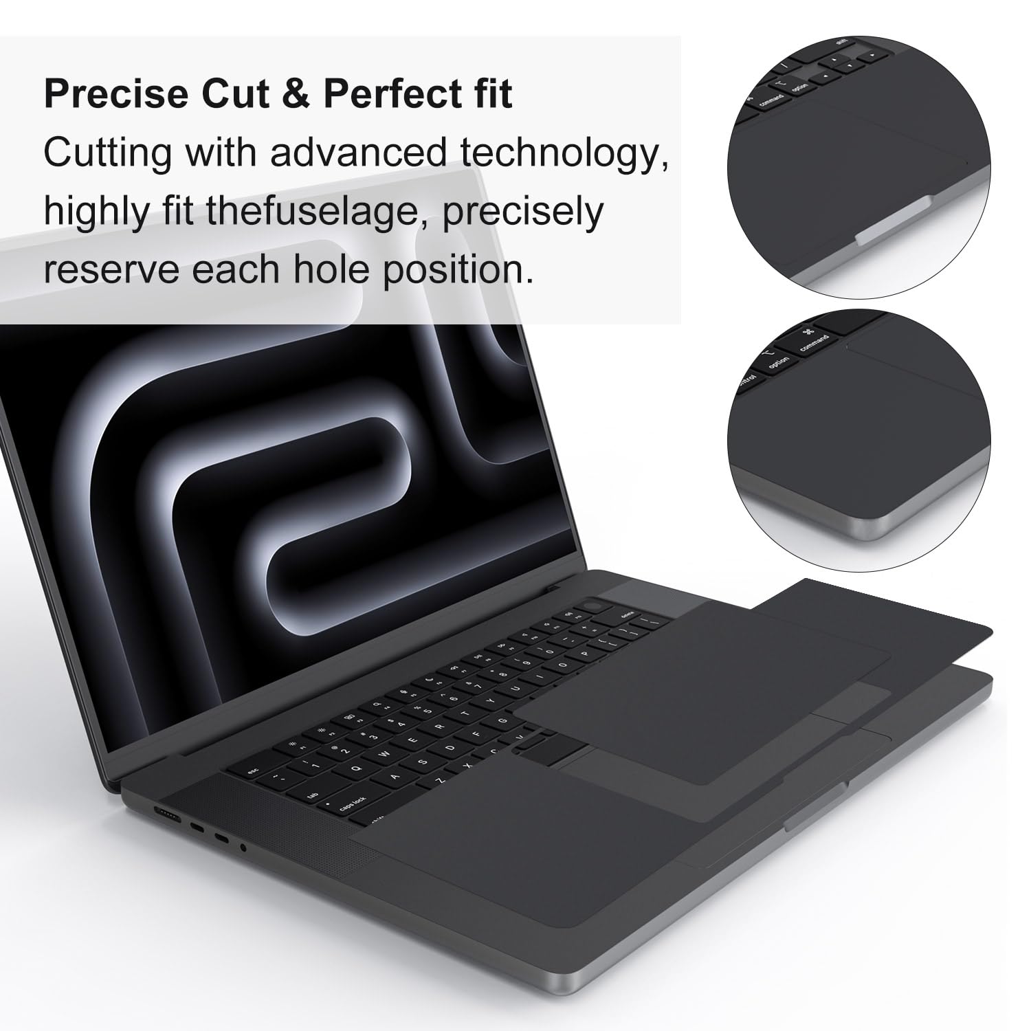 Space Black Palm Rest Cover Skin for Apple MacBook Pro 16 Inch (2023-2024 M3/M4 Chip Models A2991/A3186/A3403) - Laptop TrackPad Protector & Wrist Rest Decal - Perfect for Office Work, Coffee Shops, and Travel Use