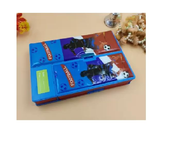 Aapeshwar Plastic Football Design Pencil Box - Blue School Supplies for Kids, Students & Artists - Perfect for Classroom, Home & Travel Organization