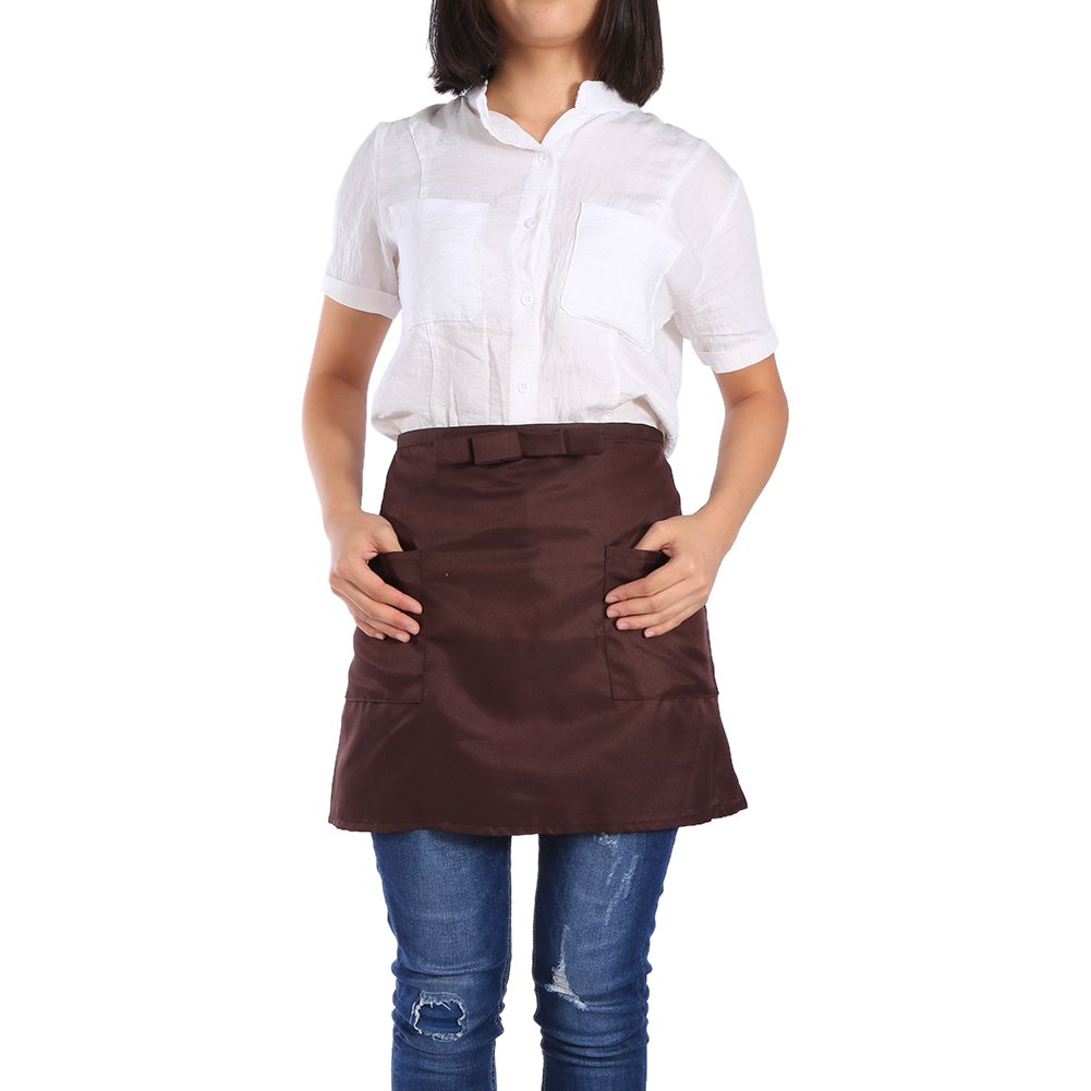 Joyzan Unisex Kitchen Aprons with Pocket, Waist Bowknot Design & Reinforced Seams - Durable Half Aprons for Cooking, Crafting, BBQ, Drawing, Outdoor Activities & Restaurant Use (Brown)