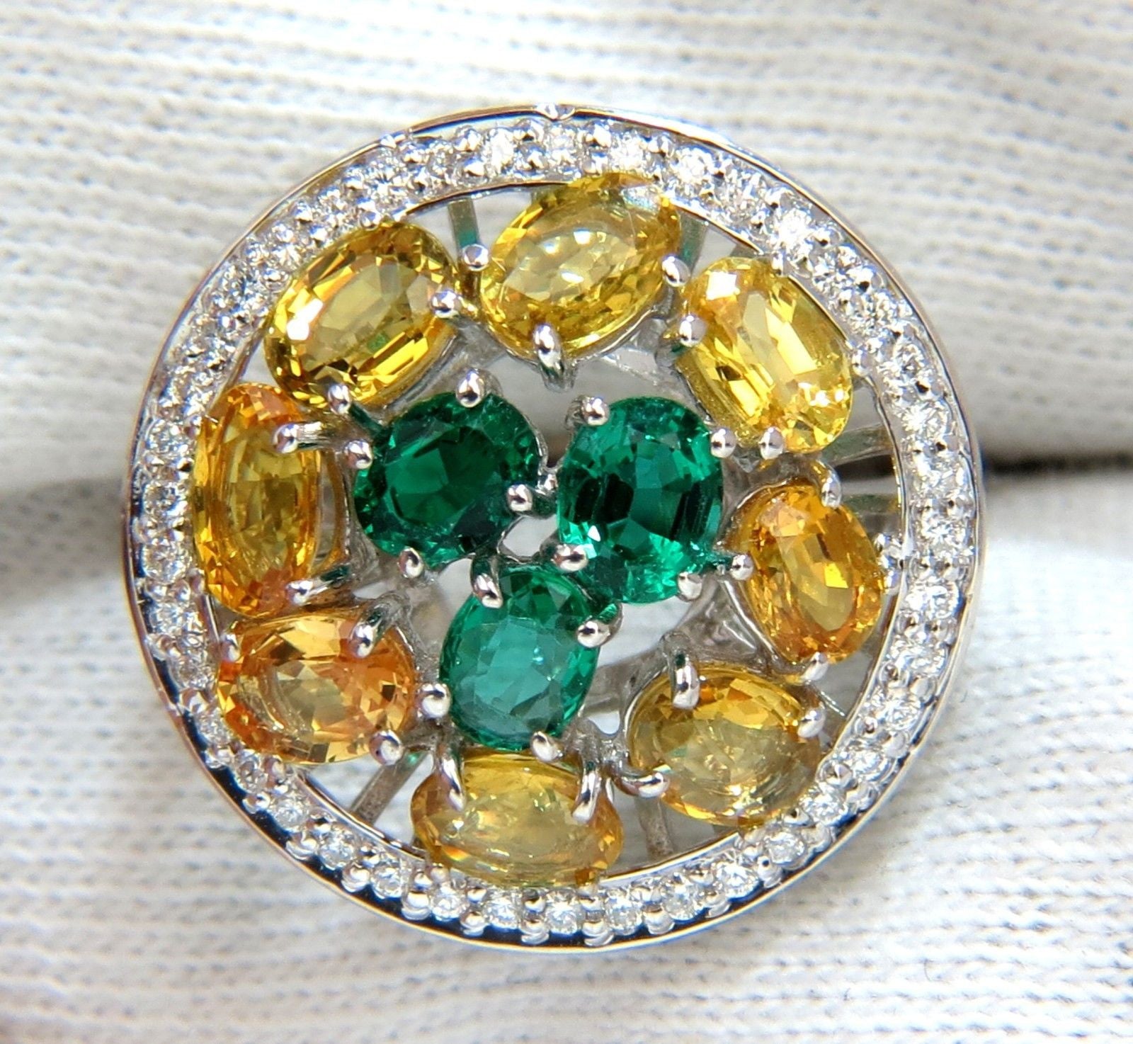 5.62CT Natural Fancy Yellow Sapphire & Vivid Green Emerald Cluster Ring | Elegant Jewelry for Women, Wedding, Engagement & Special Occasions
